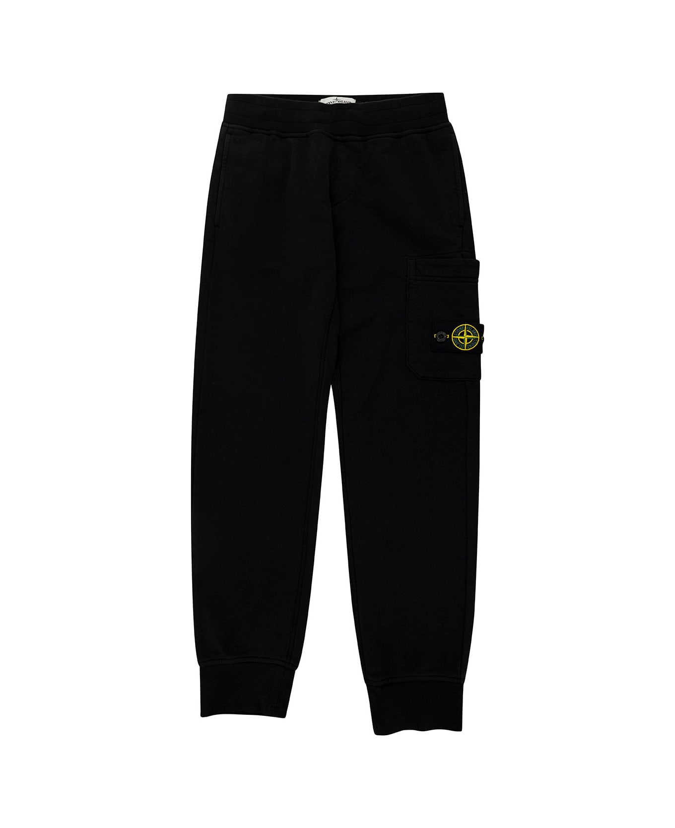 Stone Island Black Trackpants With Logo Patch In Cotton Boy - Black ボトムス