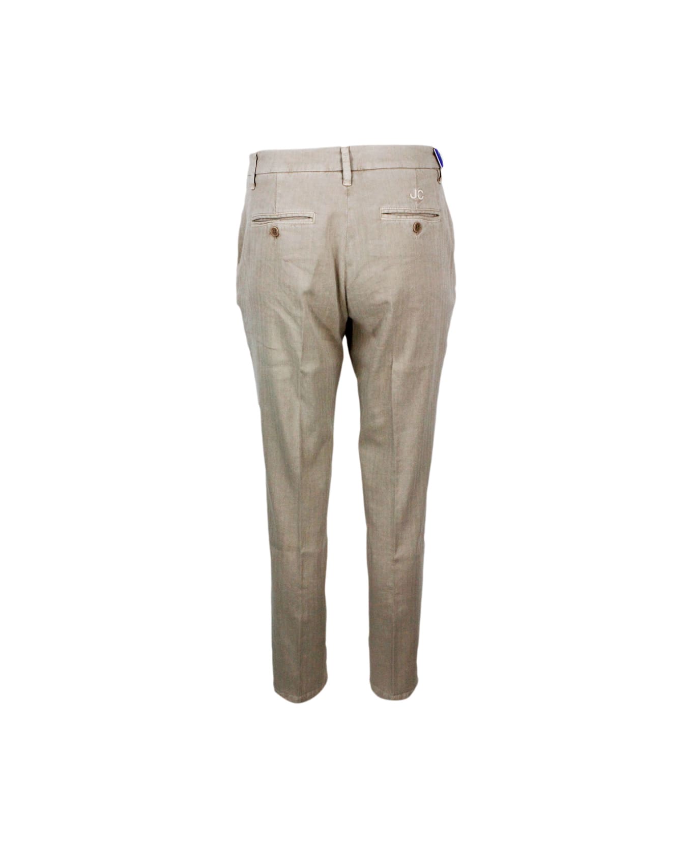 Jacob Cohen Slim Regular Fit Navy Trousers In Soft Stretch Cotton Herringbone Pattern With America Pockets Chinos With Zip Closure And Small Logo Above The Back P - Beige