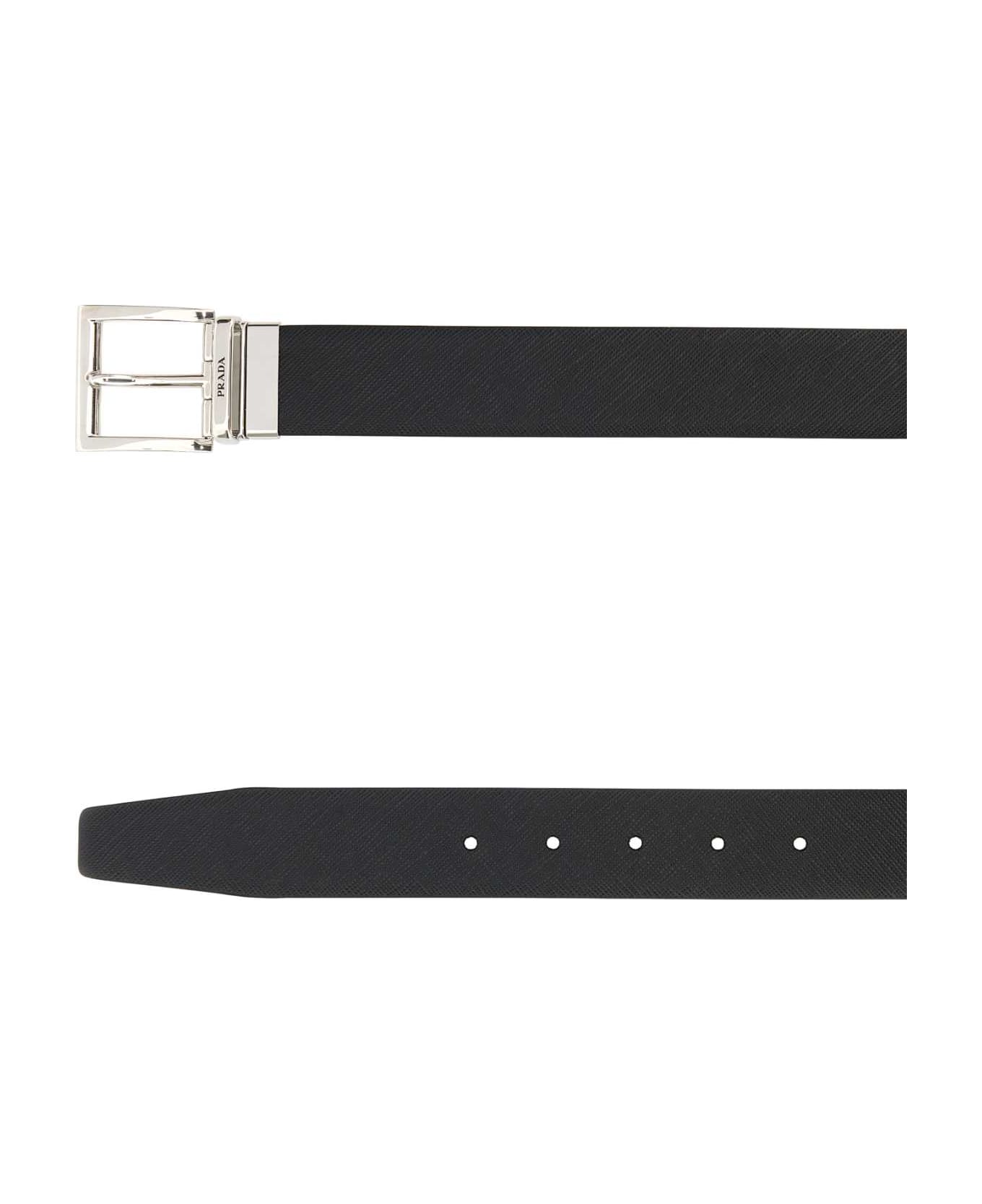 Prada Black Leather Reversible Belt - NEROCAFFE
