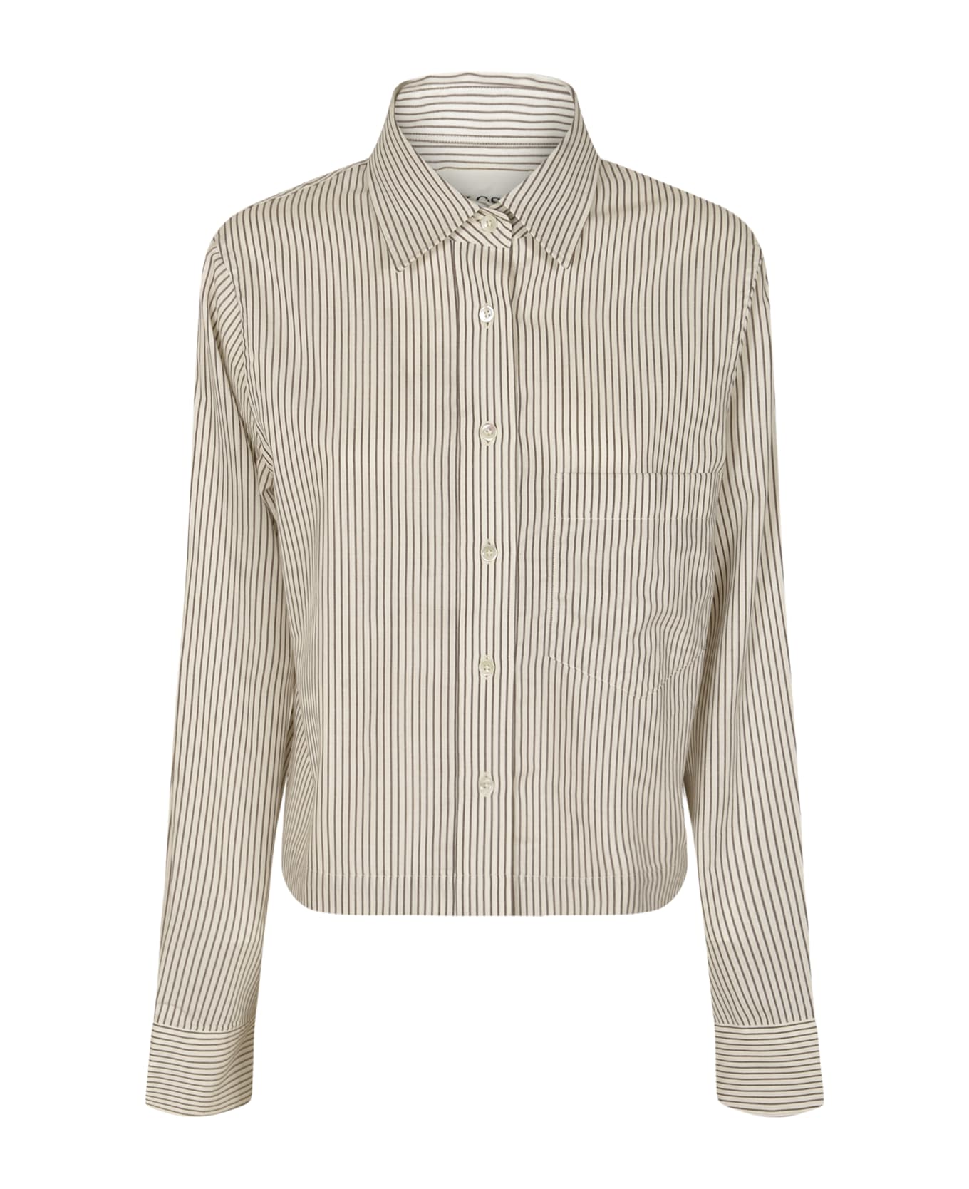 Closed Patched Pocket Pinstripe Cropped Shirt - Ivory