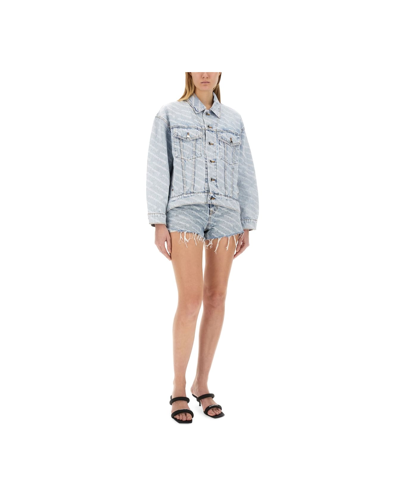 T by Alexander Wang Shorts With All Over Logo - DENIM