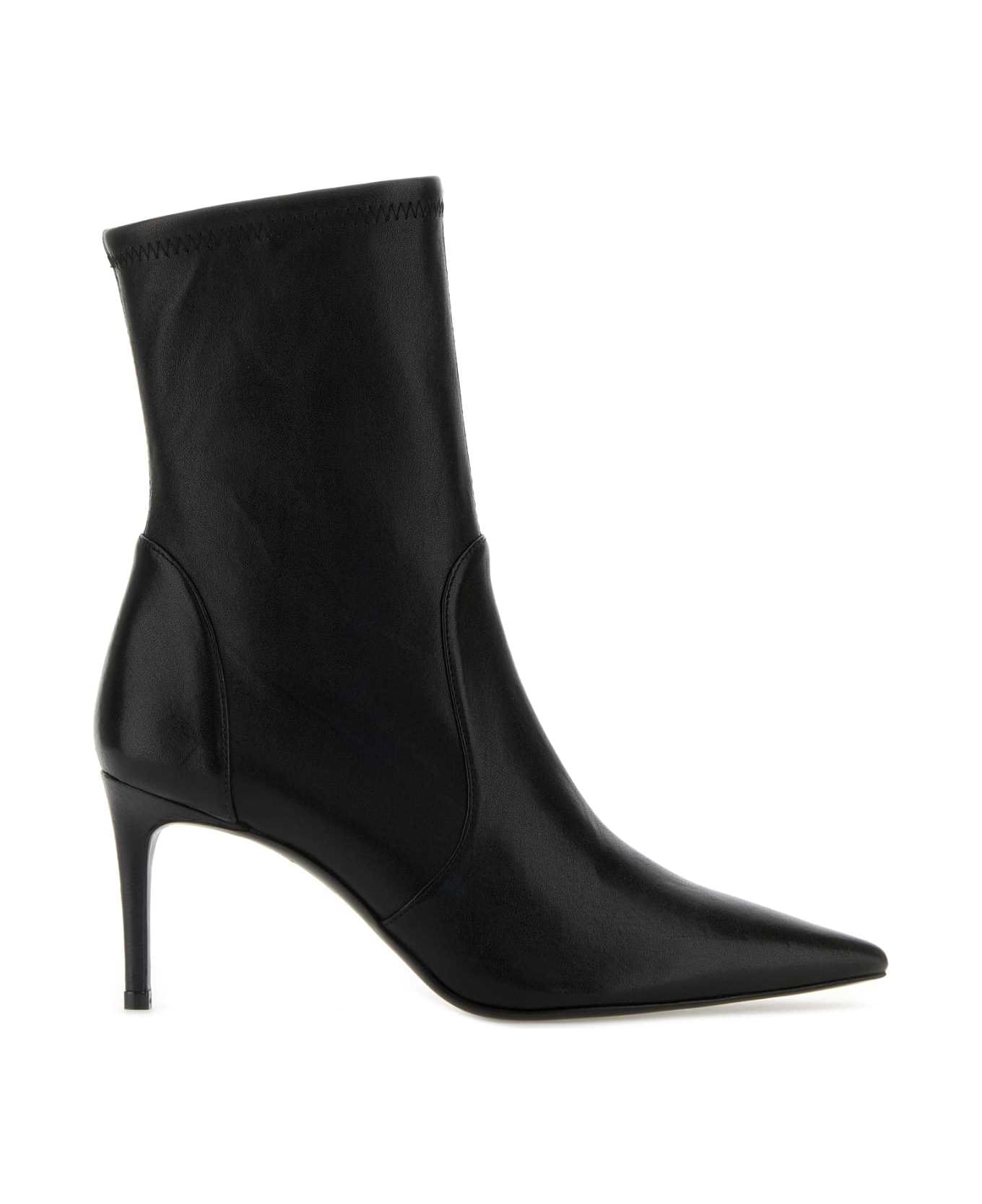 Stuart Weitzman Black Leather Stuart Power Ankle Boots - Black
