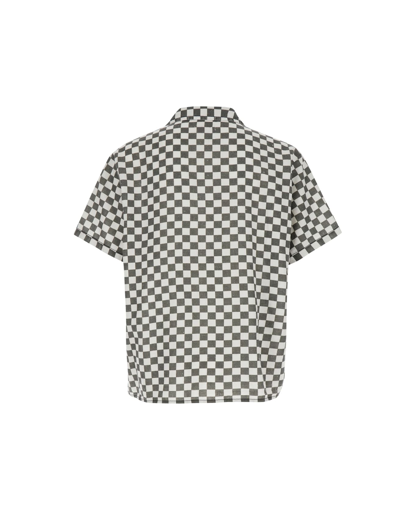 ERL Black And White Bowling Shirt With Check Motif In Cotton And Linen Man - Grey シャツ