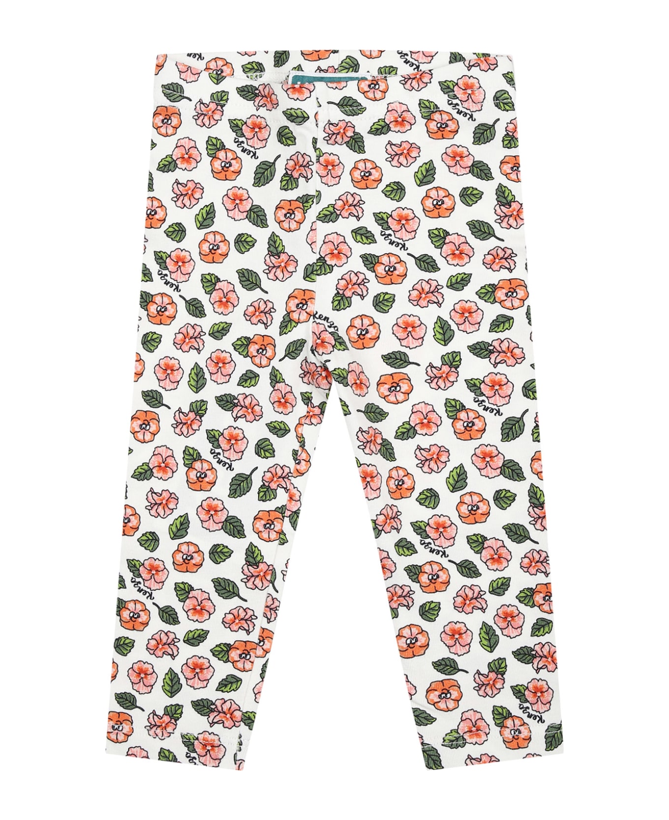 Kenzo Kids White Leggings For Baby Girl With Floral Print - White