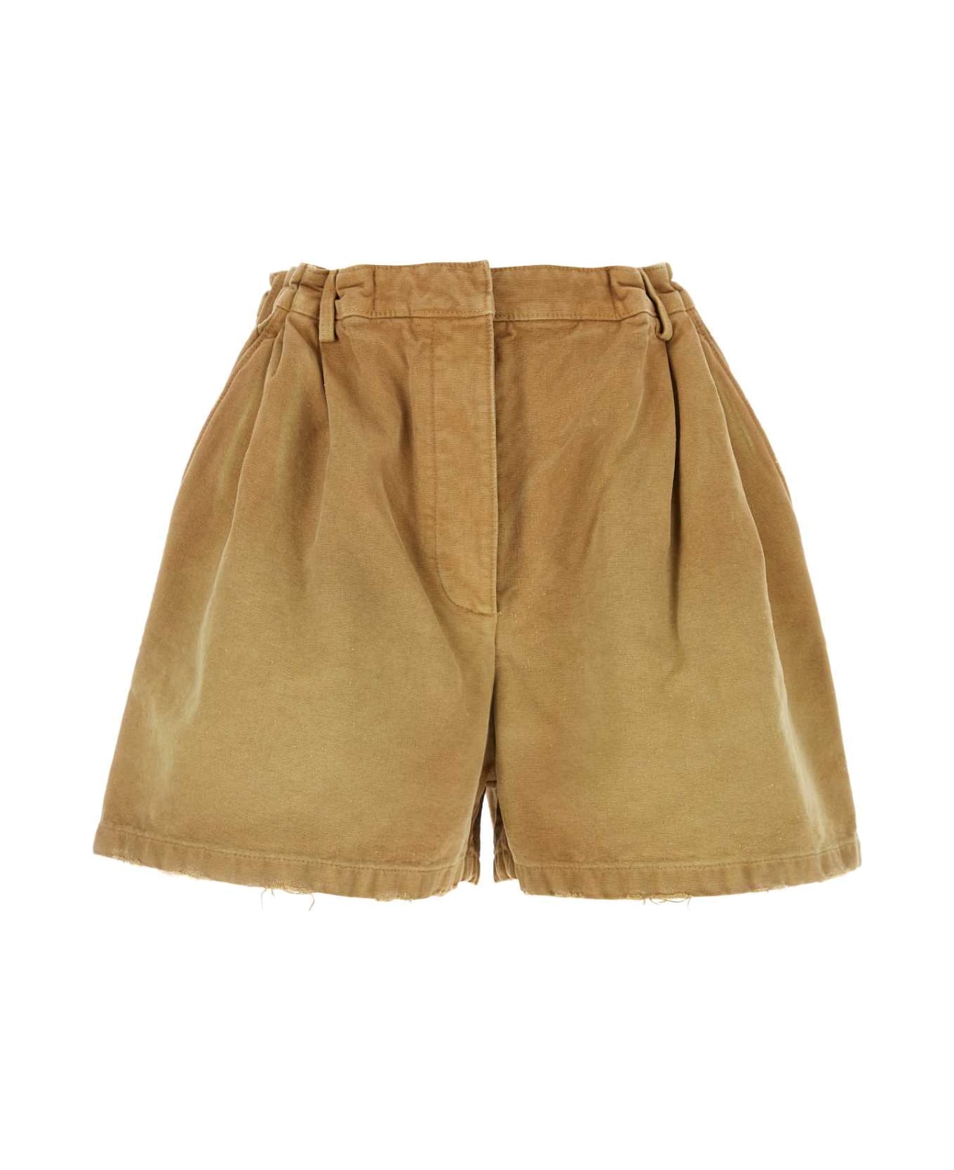 Prada Camel Canvas Shorts - BEIGE