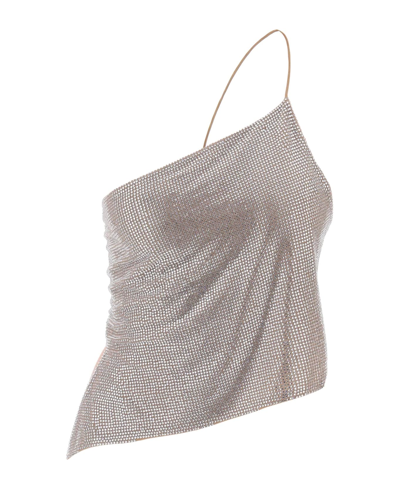 Giuseppe di Morabito Cropped Top In Mesh With Crystals All-over - SILVER (Beige)