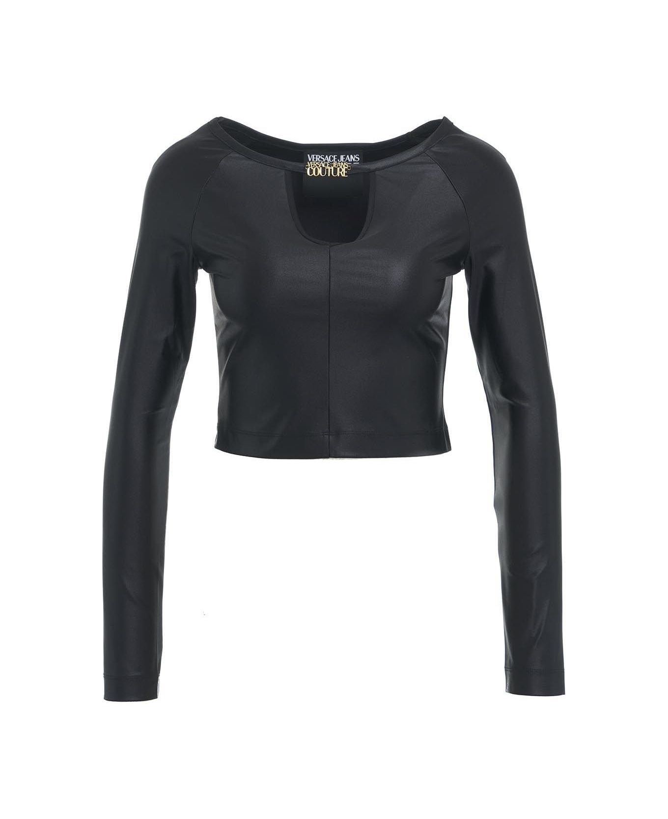 Versace Jeans Couture Cut-out Detailed Jersey Cropped Top - NERO