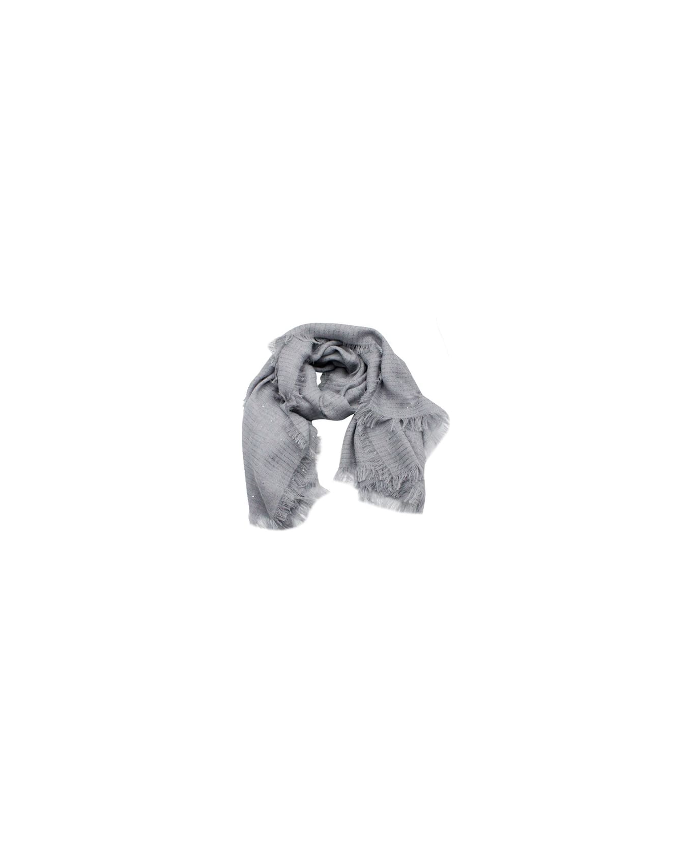 Fabiana Filippi Wool Scarf Embellished With Micro Sequins With Fringes On The Sides Measuring 175 X 160 Cm - Grey