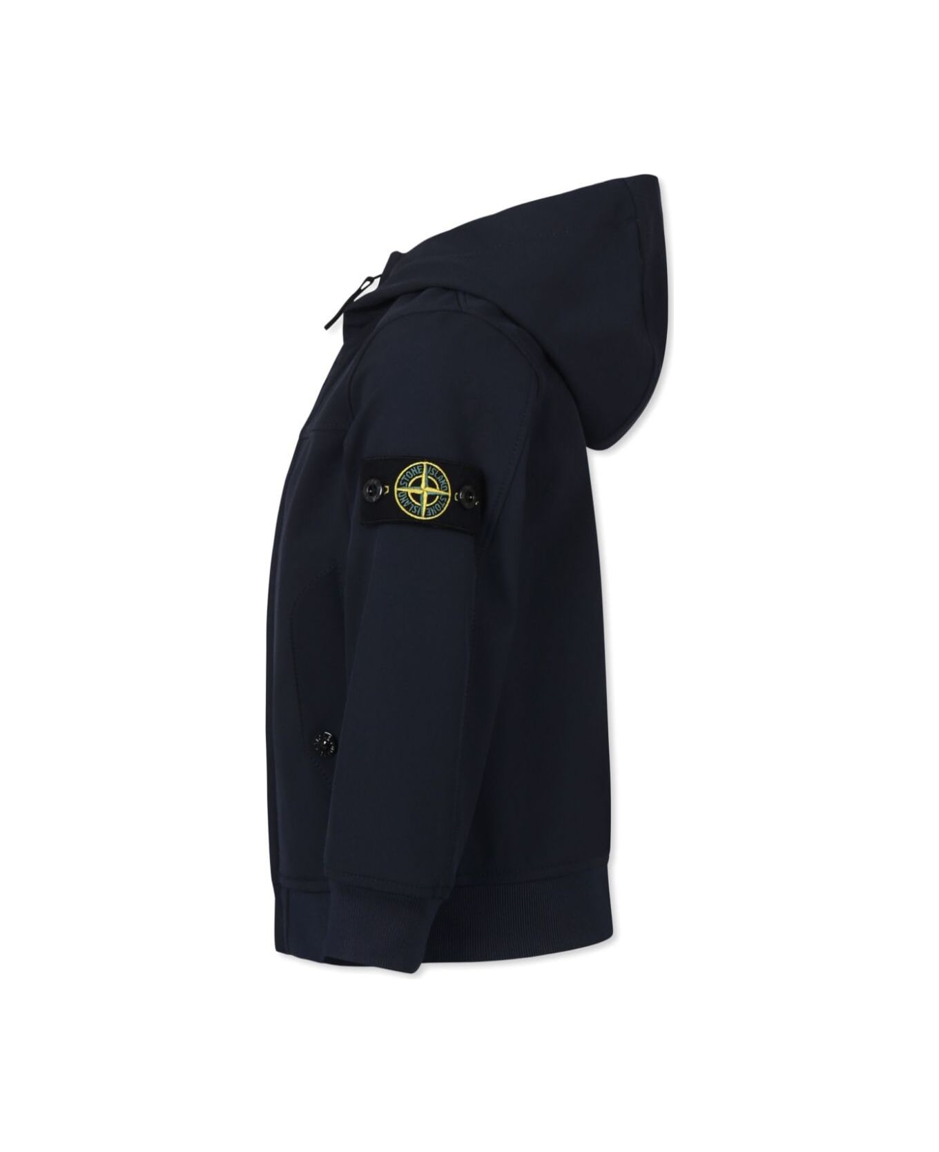 Stone Island Junior Blue Jacket With Fixed Hood And Logo Patch On The Sleeve In Tech Fabric Stretch Boy - Blu
