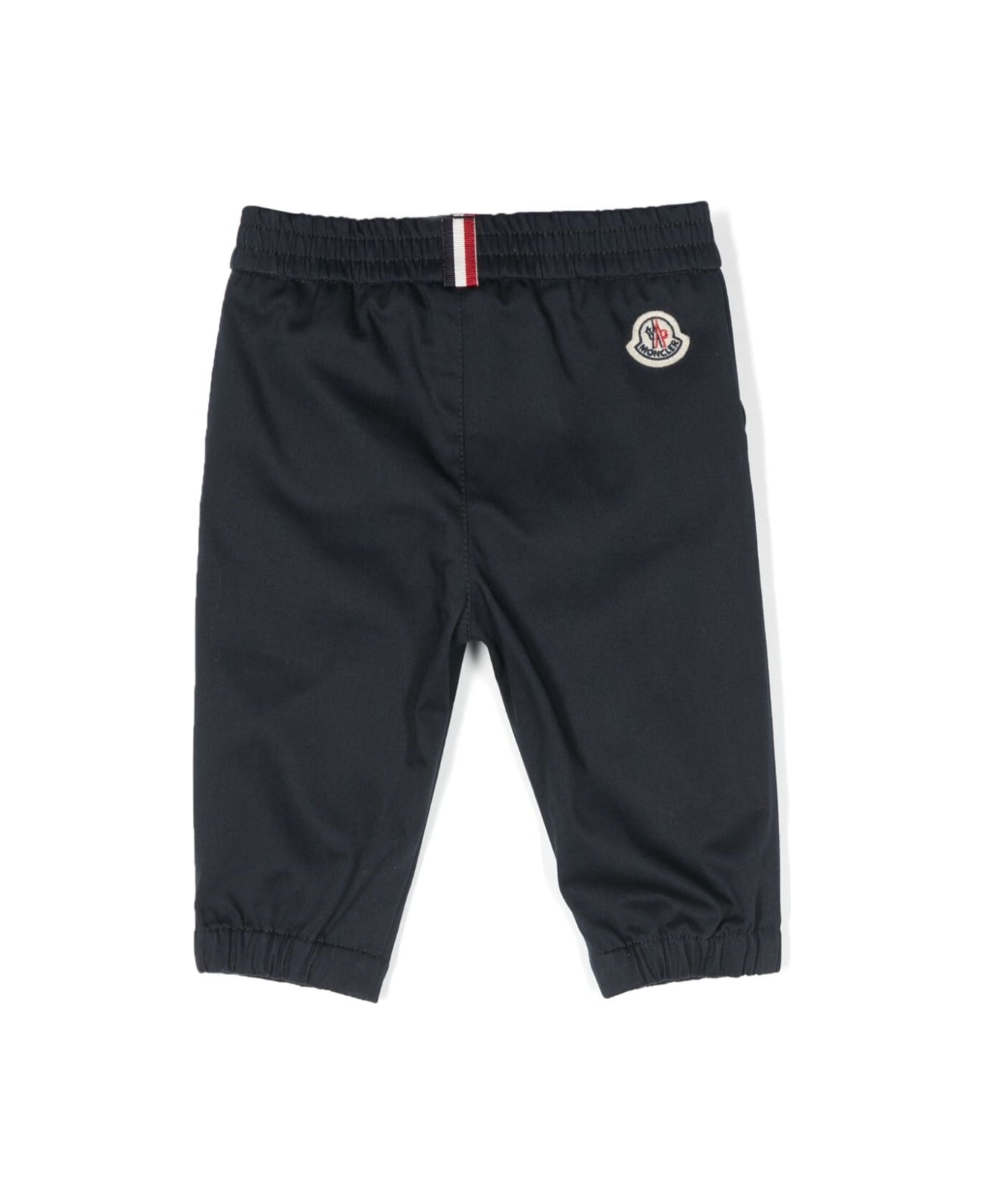 Moncler Blue Pants With Logo Patch On The Back In Cotton Baby - Blu
