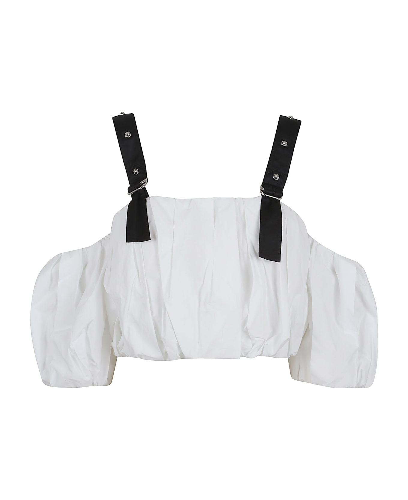 Pinko Cotton Top With Studded Shoulders - Bianco Nero