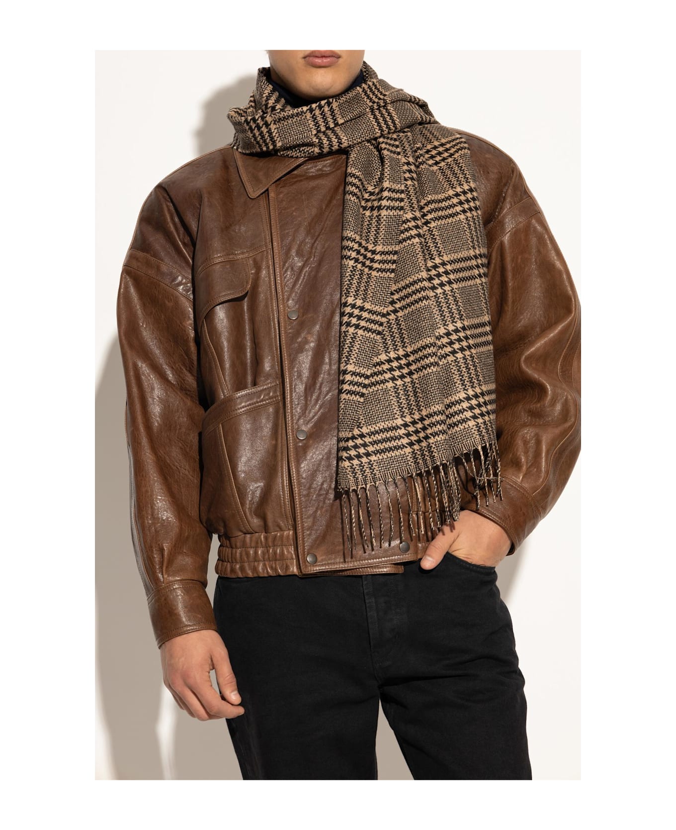 Saint Laurent Silk-cashmere Checked Scarf - BLACK