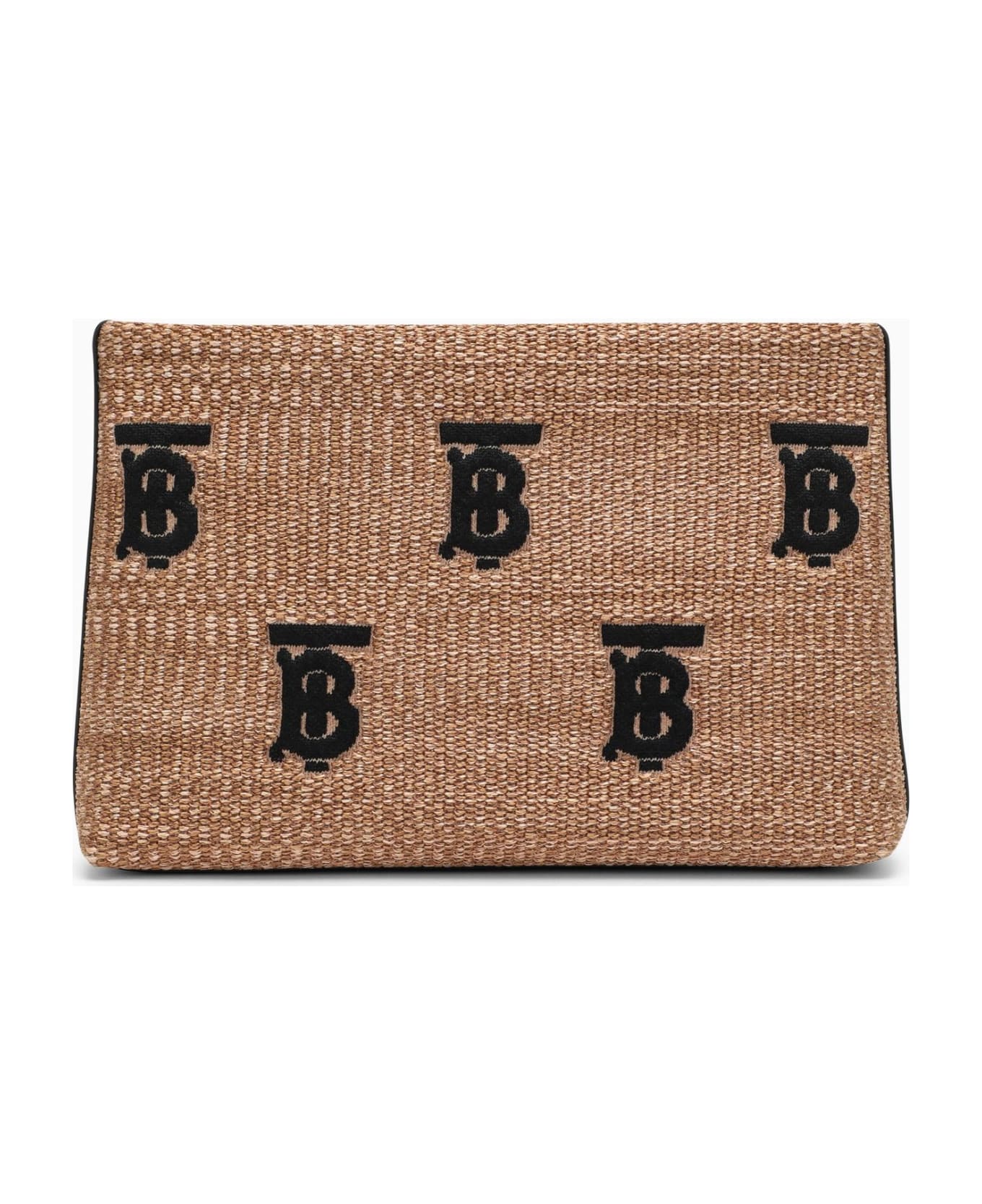 Burberry Beige Raffia Envelope With Monogram - Natural/black tb emb クラッチバッグ