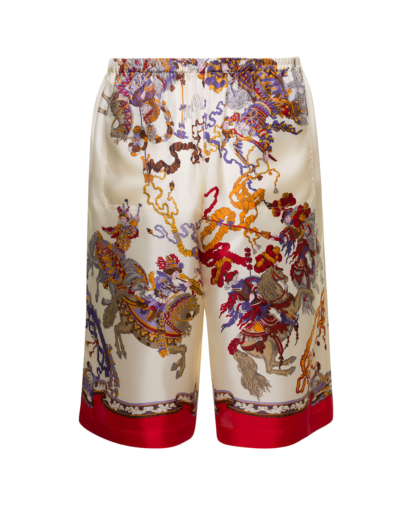 Gucci White Shorts With Graphic Multicolor Print All-over In Silk Man - Multicolor ショートパンツ