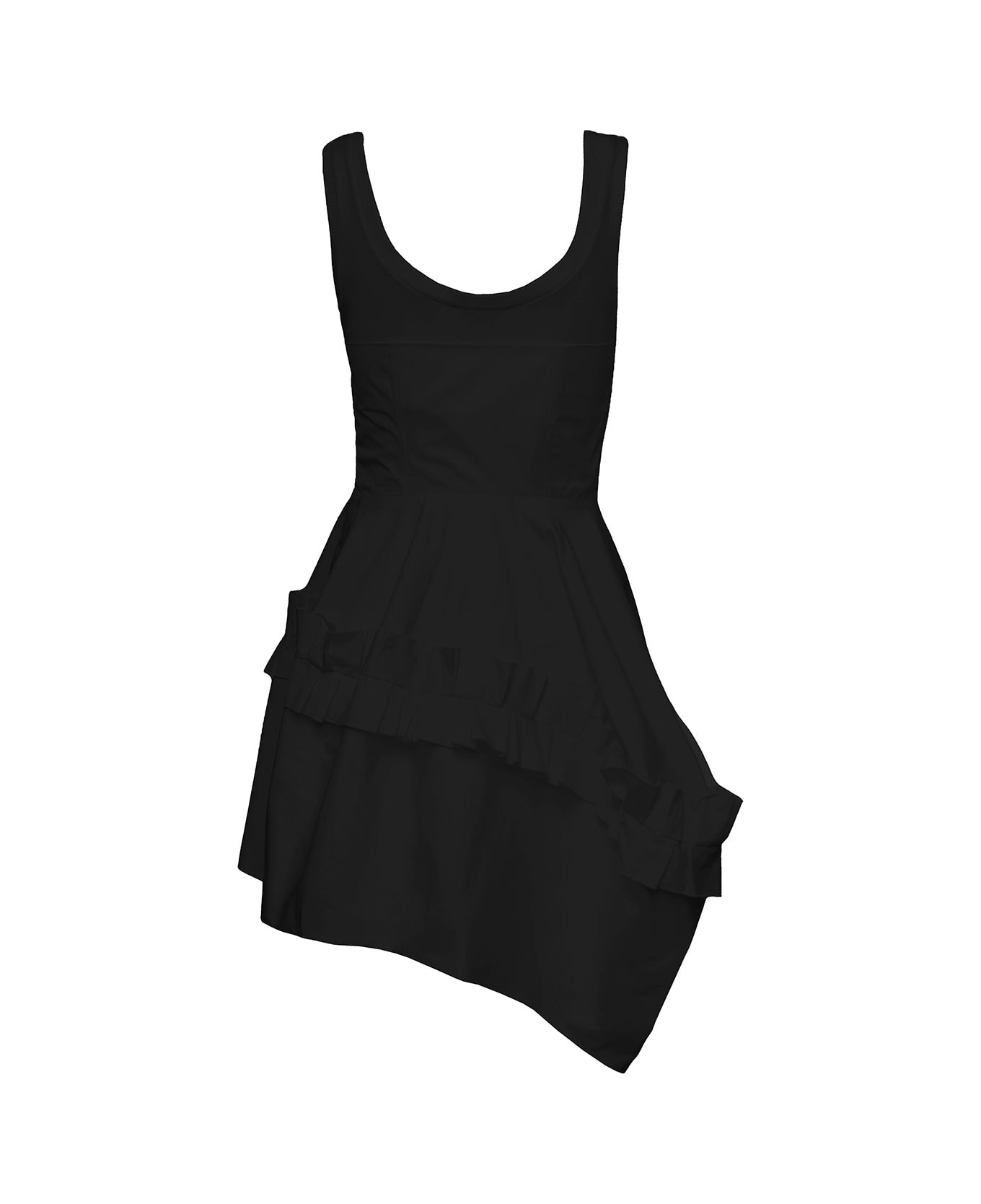 Alexander McQueen Black Mini Asymmetric Dress With Oversize Ruche In Cotton Woman Alexander Mcqueen - Black