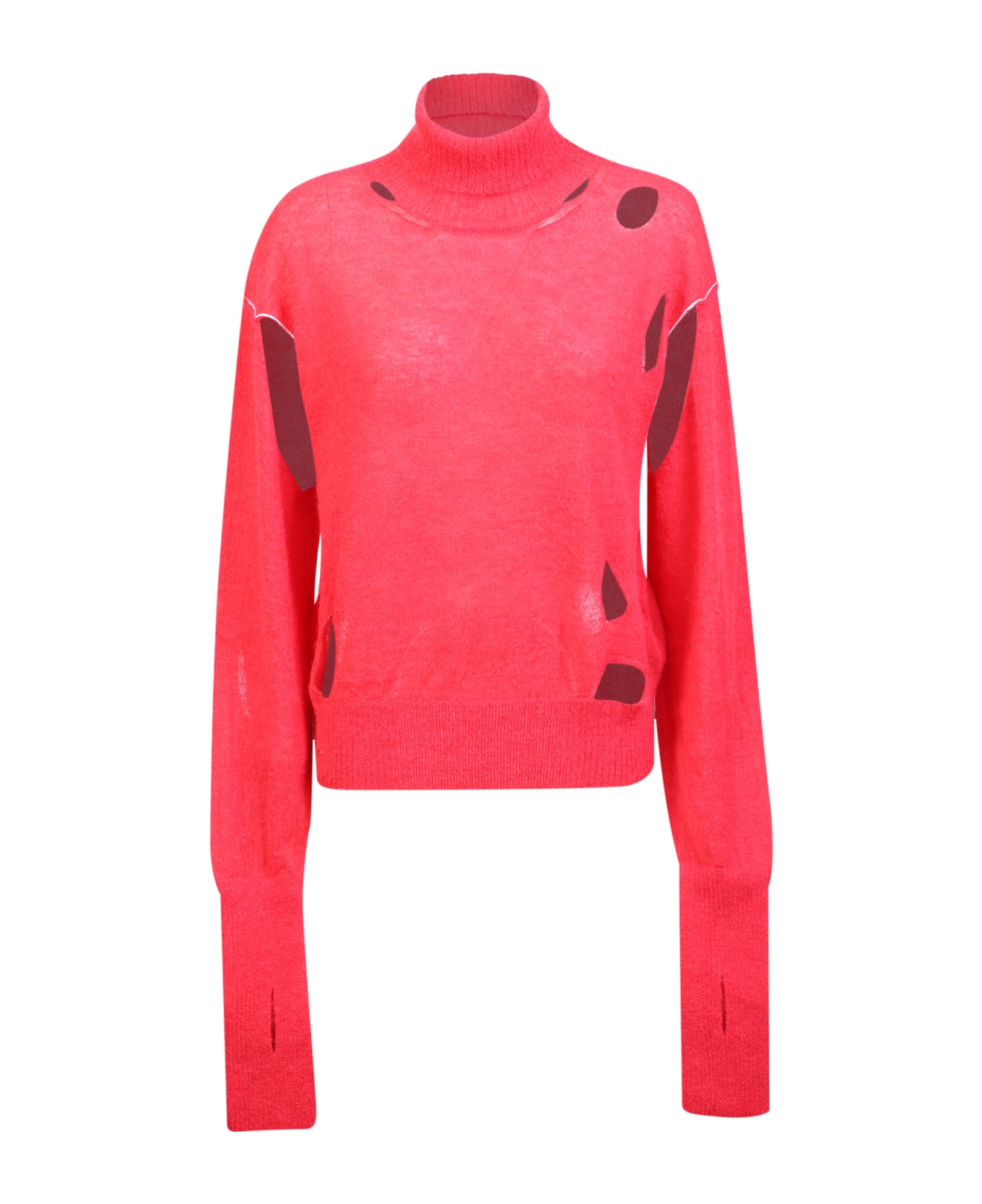 MM6 Maison Margiela High Neck Pullover With Worn Effect Red - Red