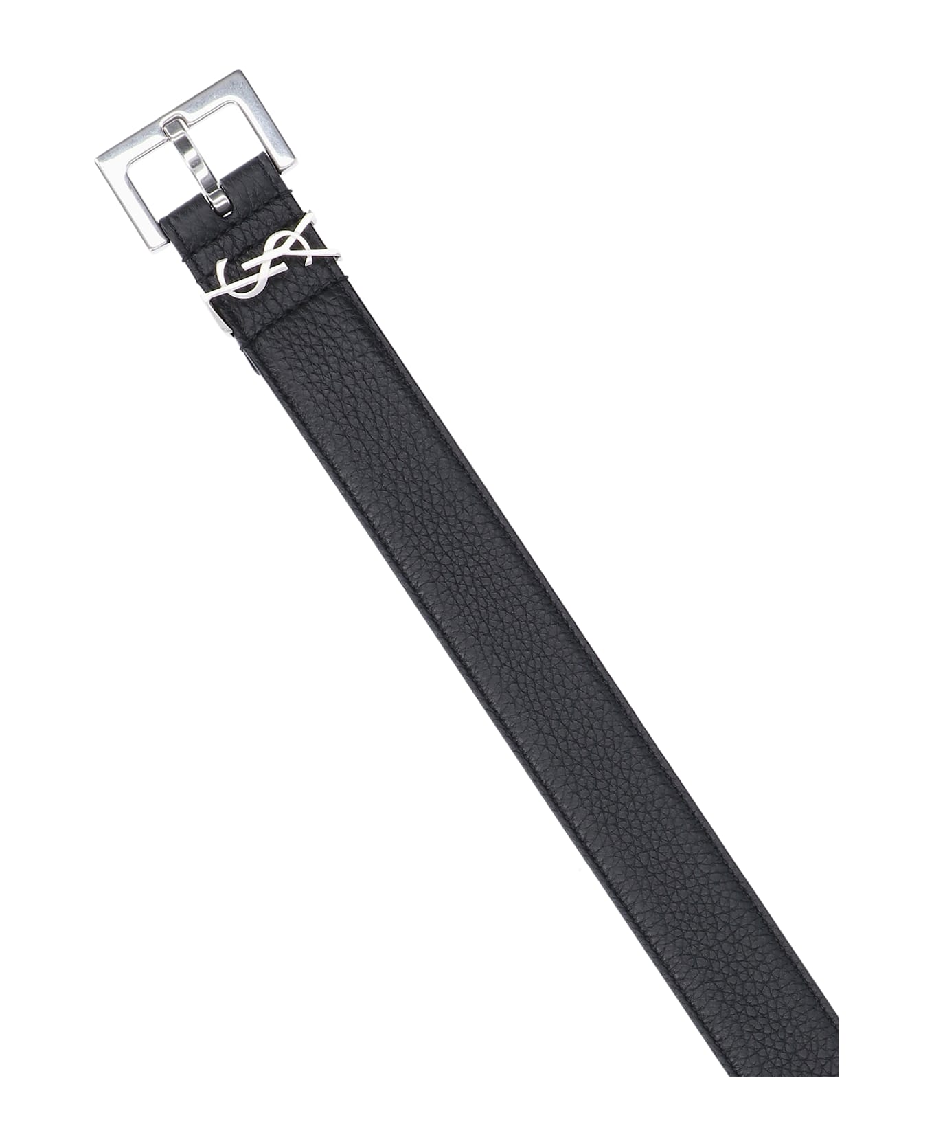 Saint Laurent - Grained Leather Logo Bel - Black