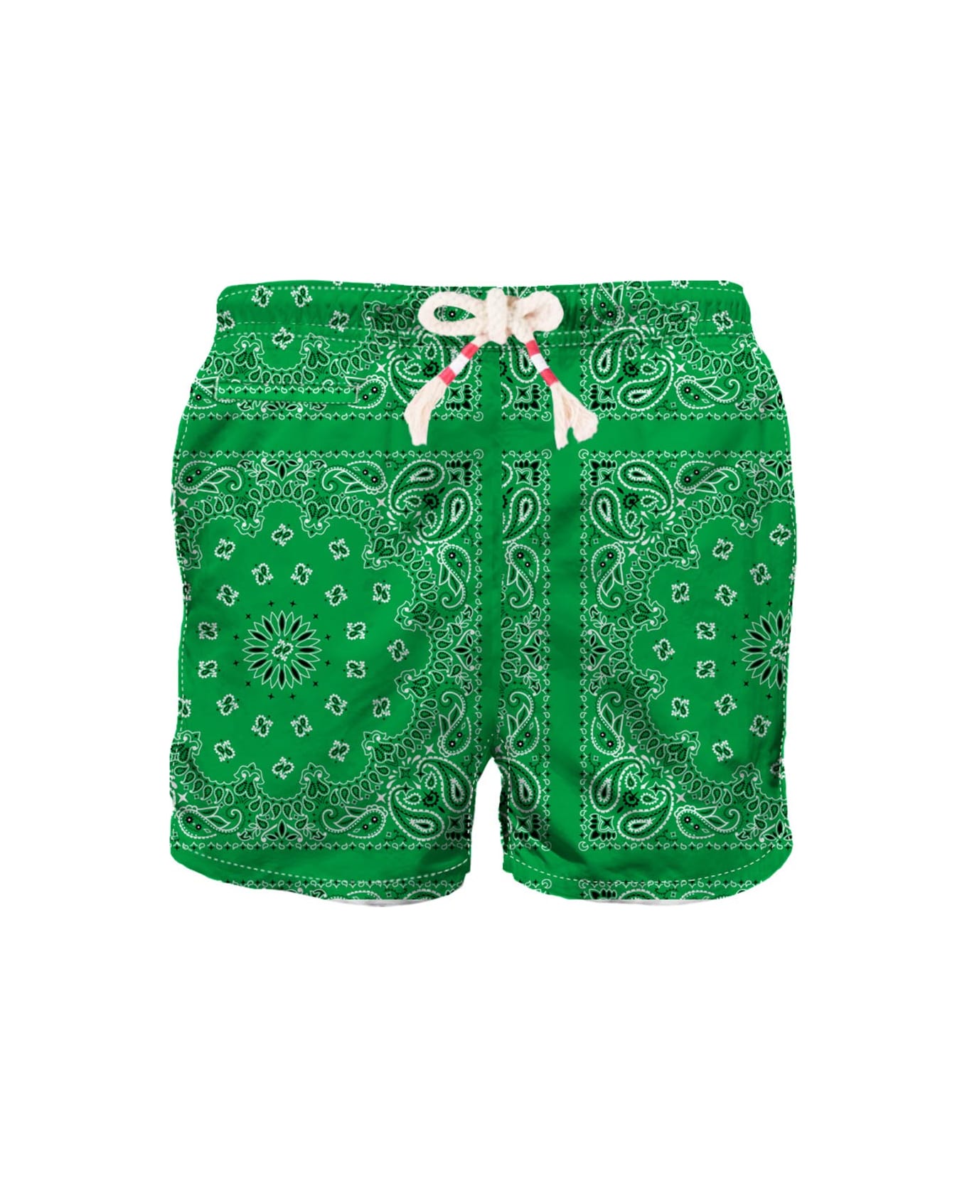 MC2 Saint Barth Man Swim Shorts With Green Bandanna Print - GREEN
