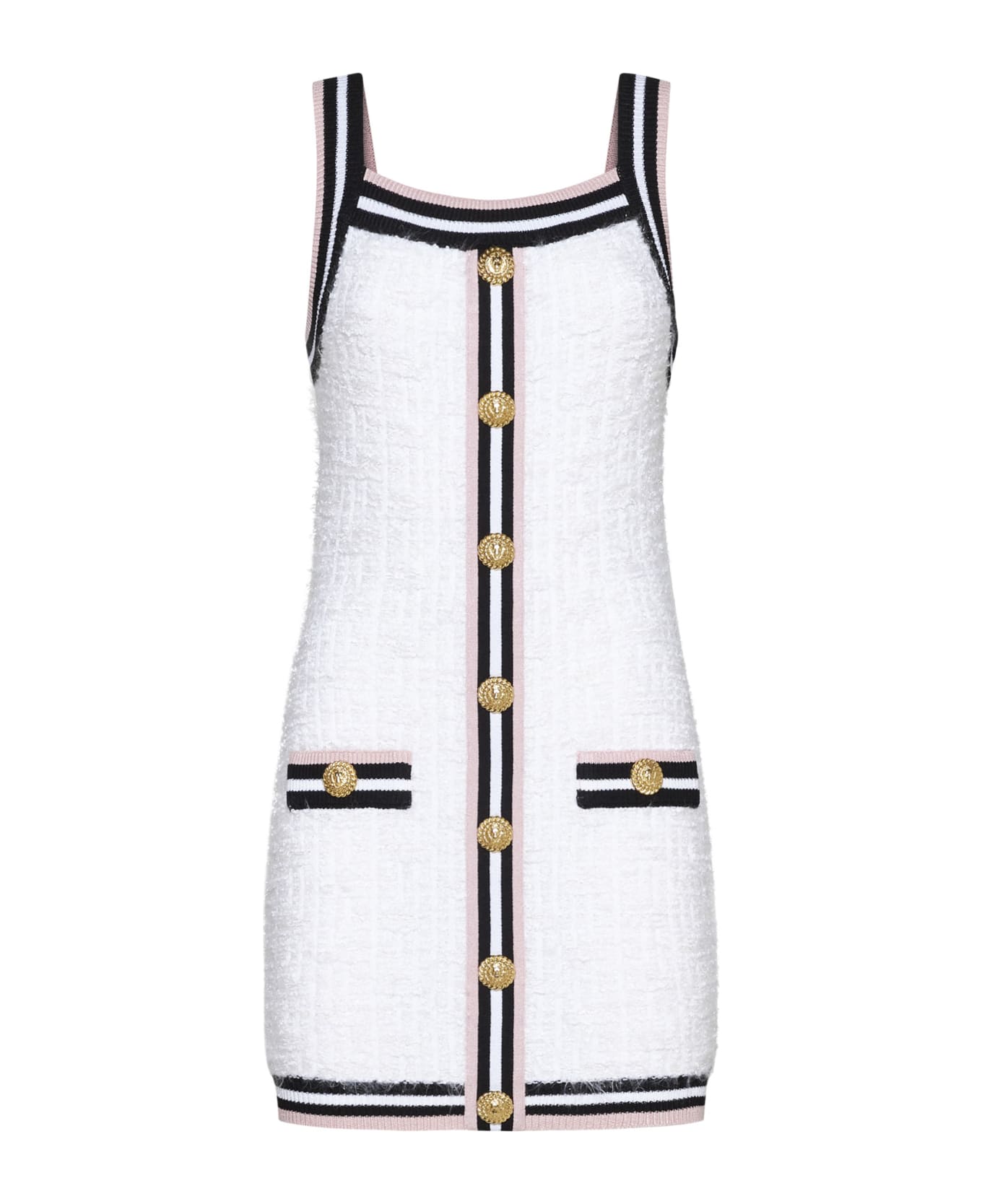 Balmain Monogram Knit Mini Dress - Blanc/noir/blanc/rose ワンピース＆ドレス