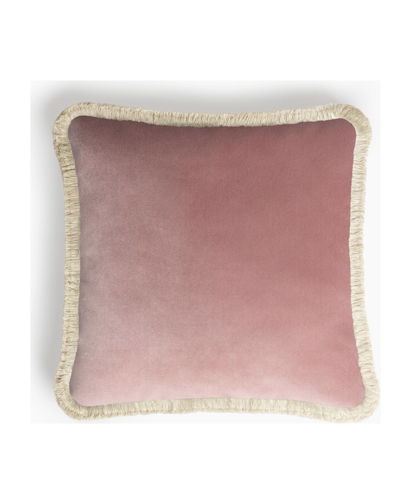 Lo Decor Happy Pillow Pink Velvet Dirty White Fringes - pink / dirty white クッション