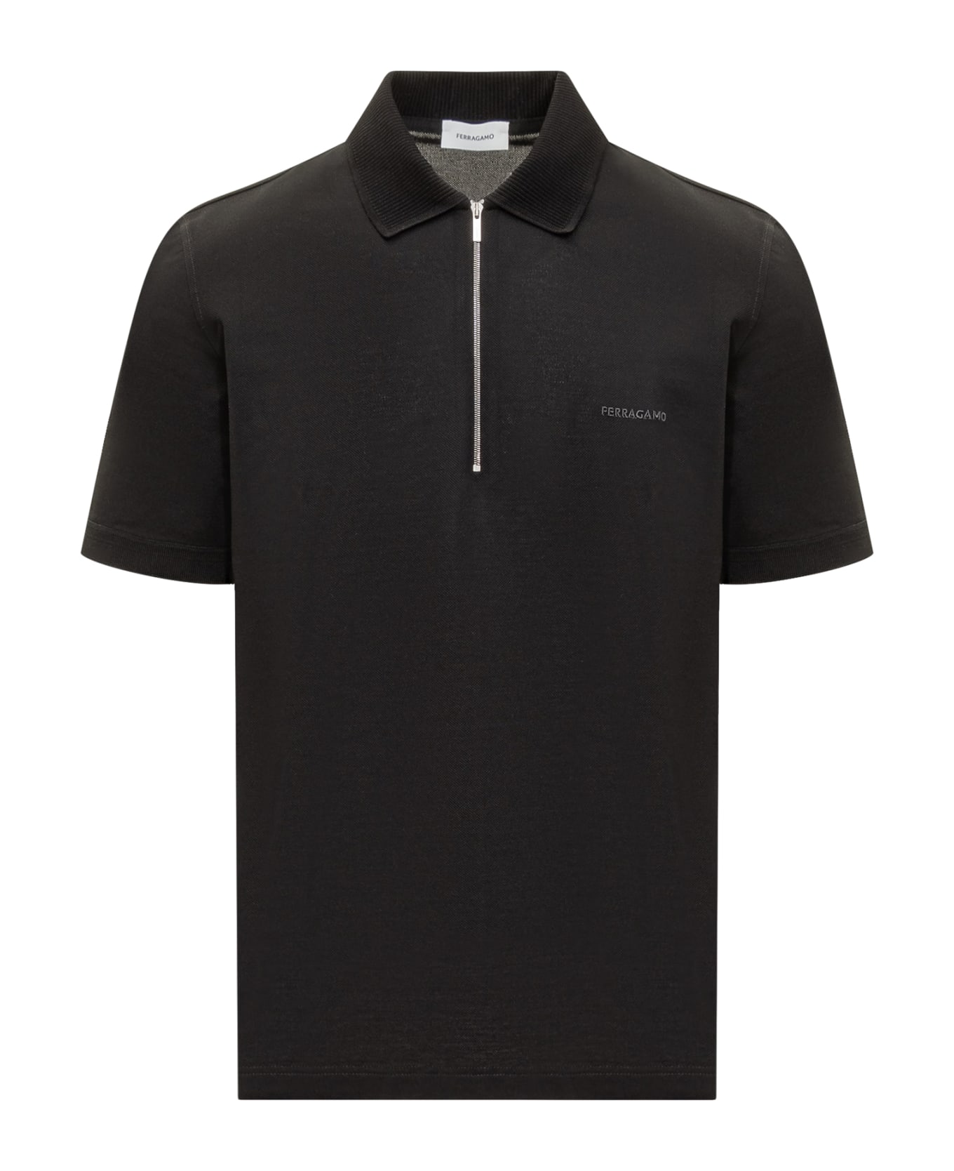 Ferragamo Cotton Pique Polo Shirt - Black