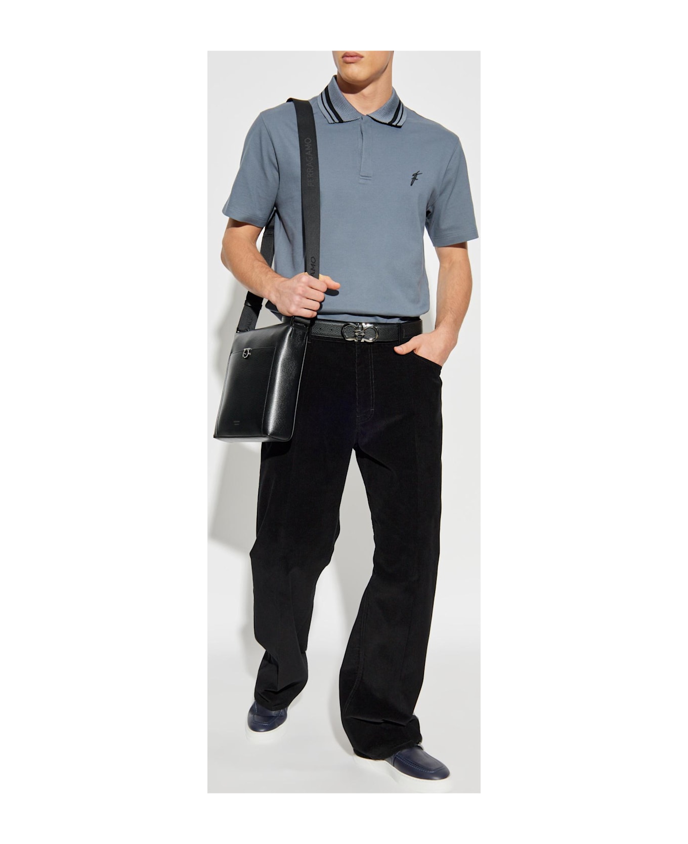 Ferragamo Polo With Embroidered Logo - BLUE