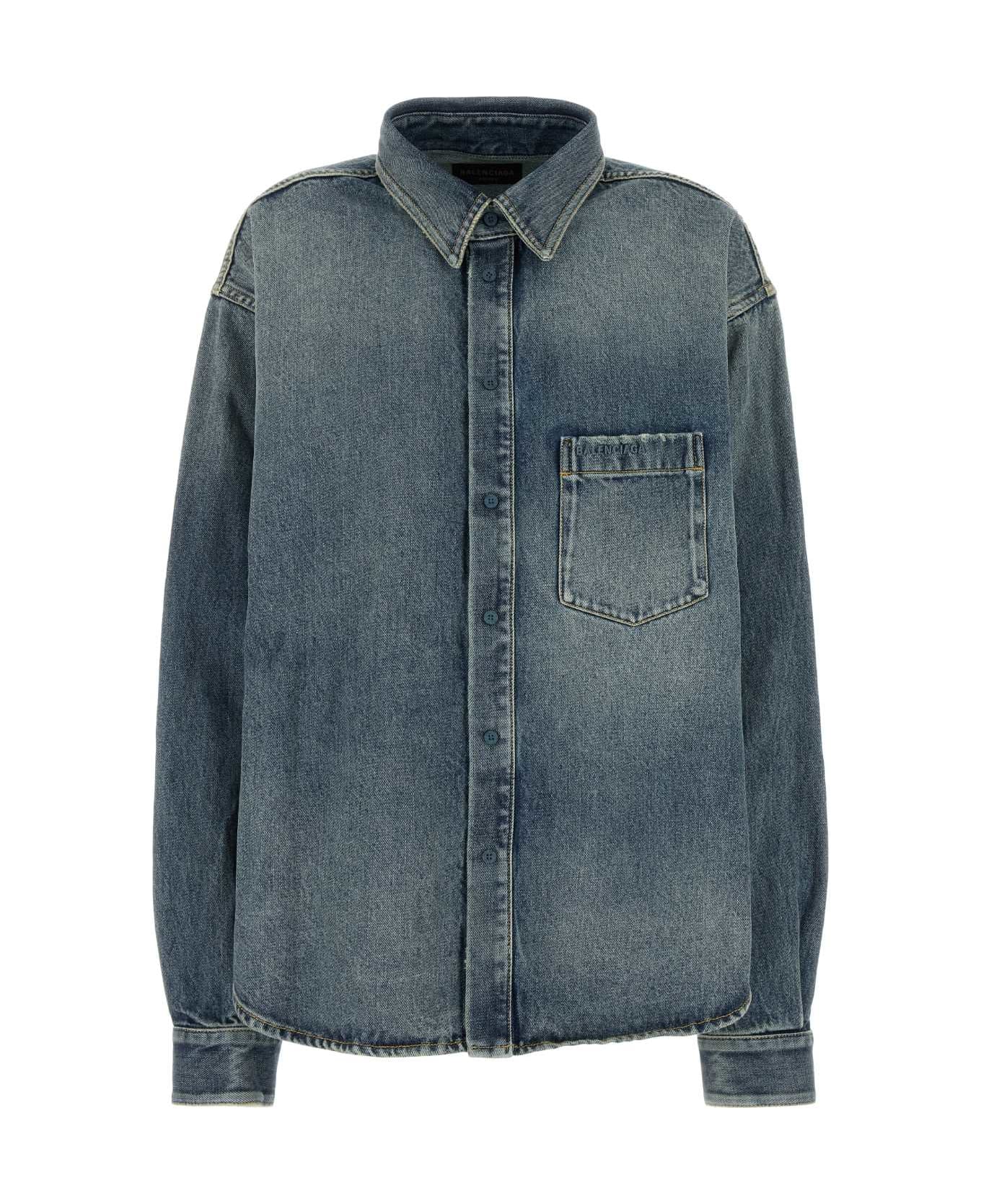 Balenciaga Blue Oversized Shirt With Chest Pocket And Washed Effect In Cotton Woman - Blu