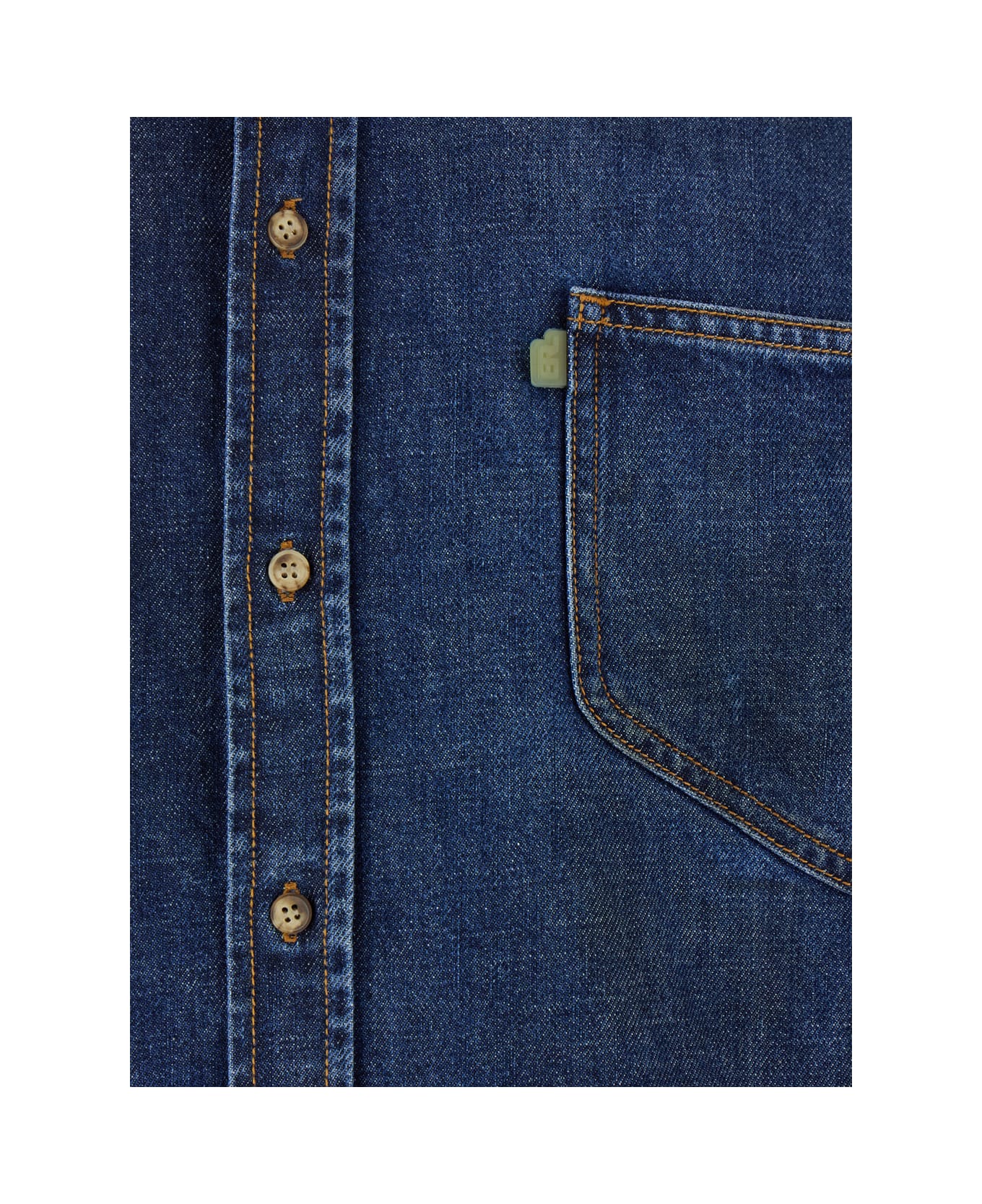 ERL Blue Shirt With Pointed Collar And Logo Patch On The Front In Denim Man - Blu