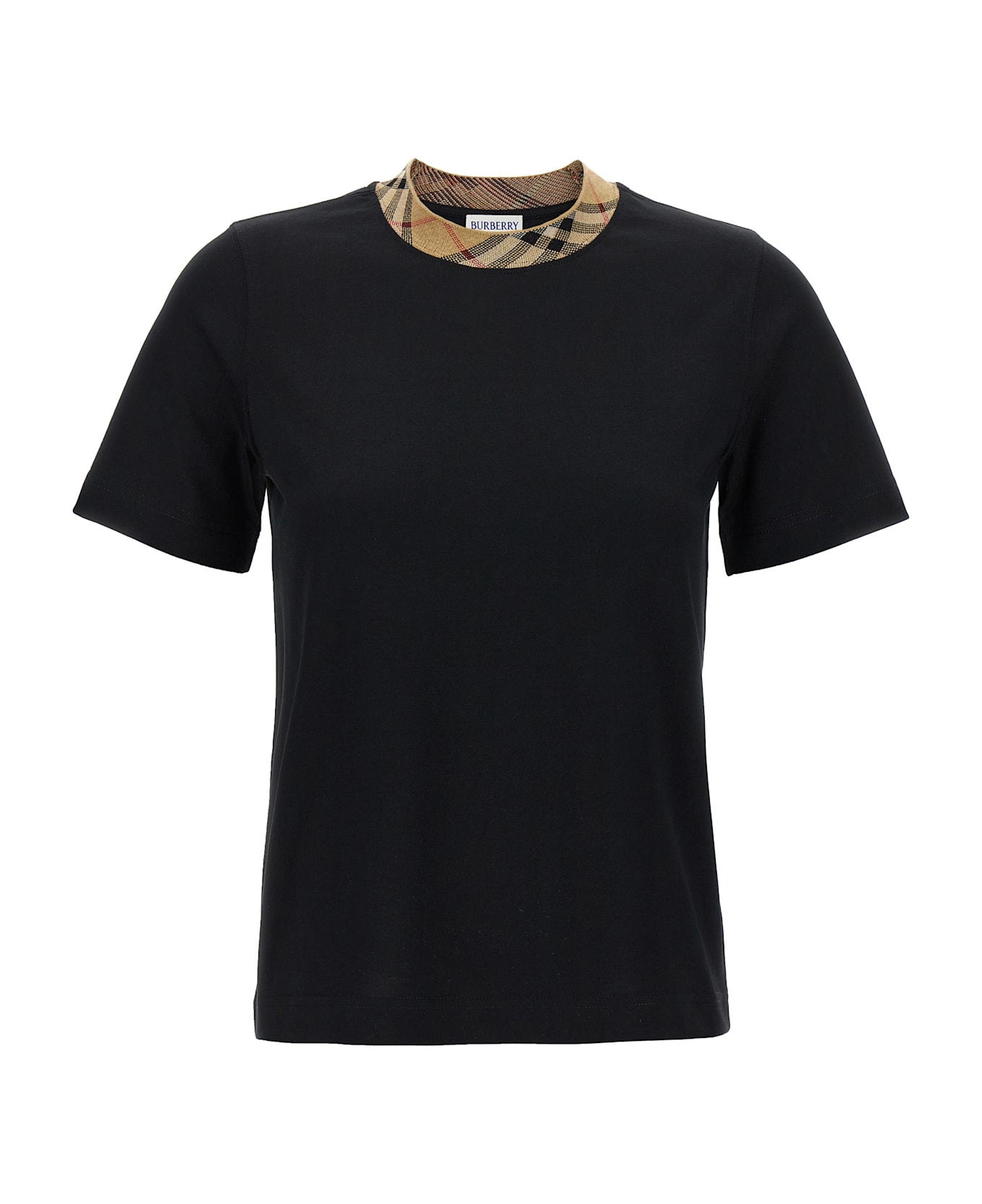 Burberry Check Neck T-shirt - Black  