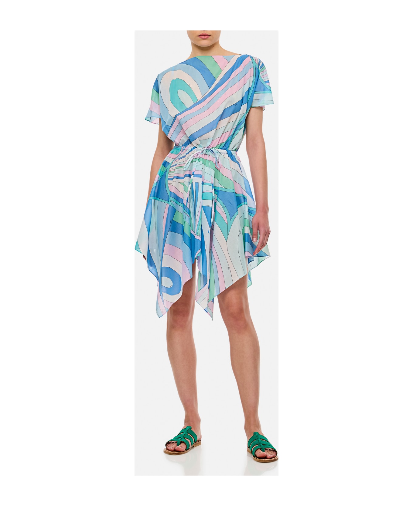 Pucci Short Sleeve Cotton Dress - BLUE/GREEN ワンピース＆ドレス