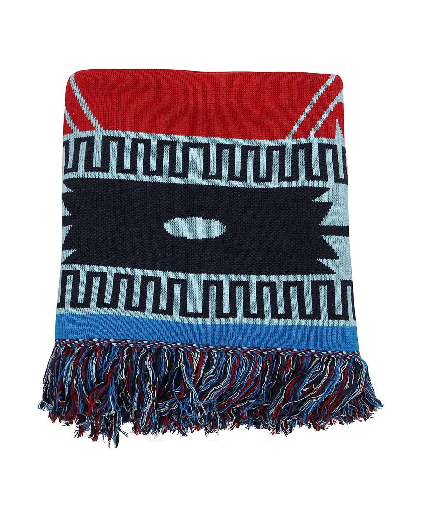 Alanui Intarsia-knitted Fringed Blanket - RED/BLUE