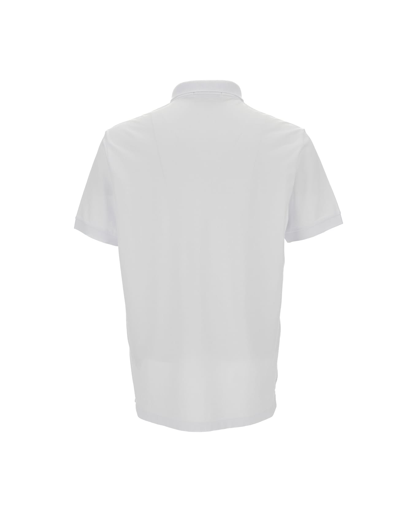 Stone Island White Polo Shirt With Logo Patch In Stretch Cotton Man - White