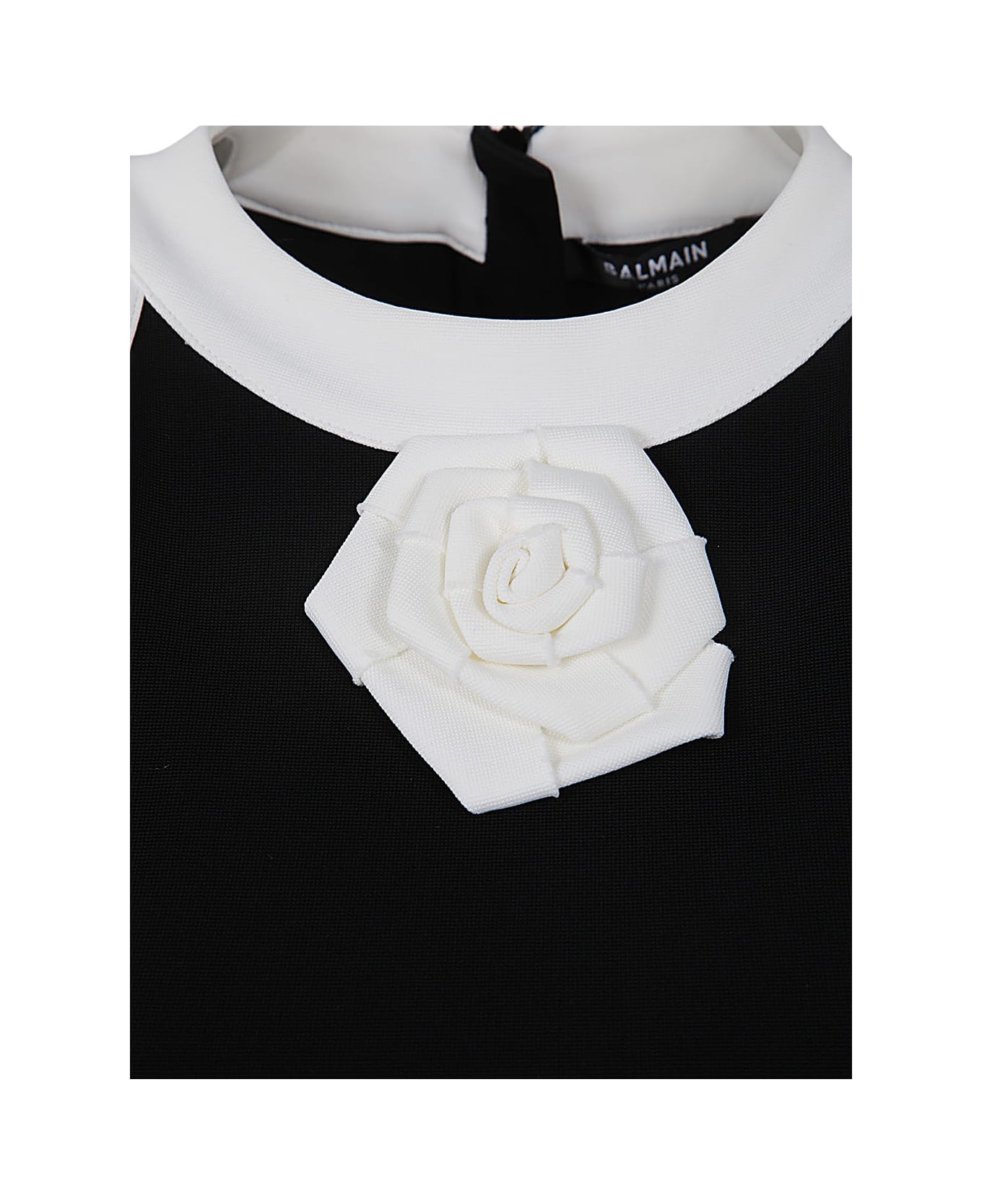 Balmain Halterneck Rose Detail Short Dress - Eei Eei Noir Creme