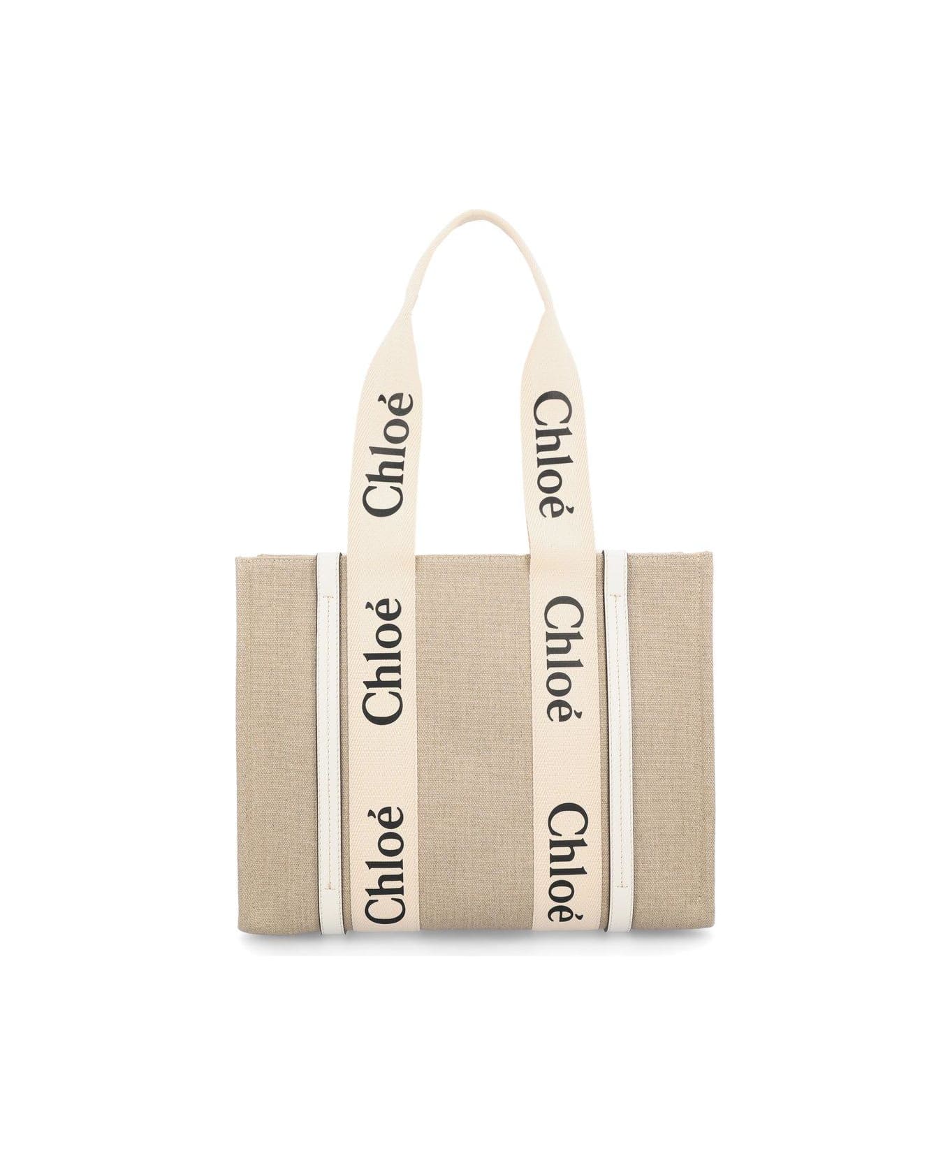 Chloé Woody Medium Tote Bag - U White Brown