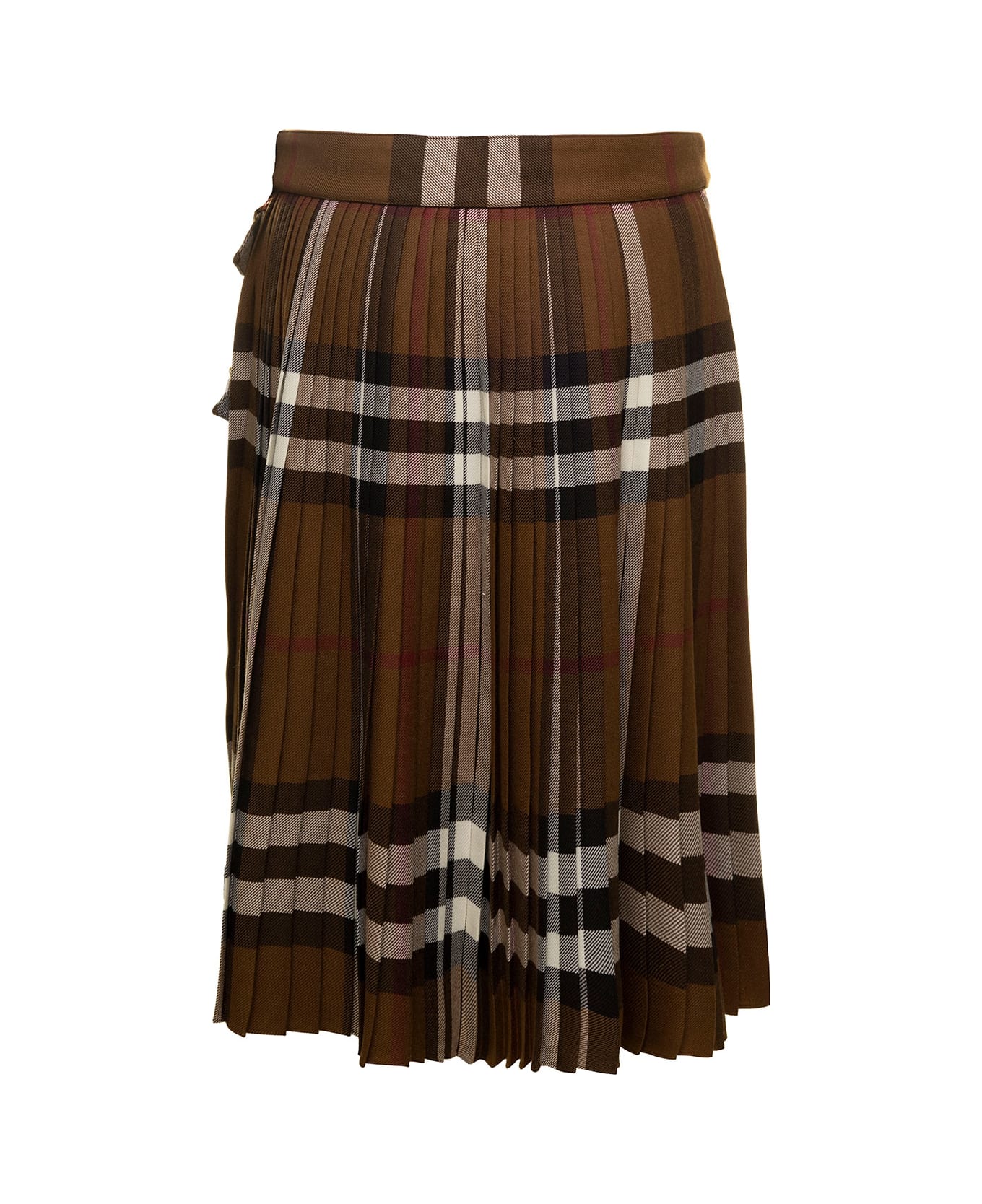 Burberry Midi Wrap Skirt With Check Motif Brown Wool Woman Burberry - Brown