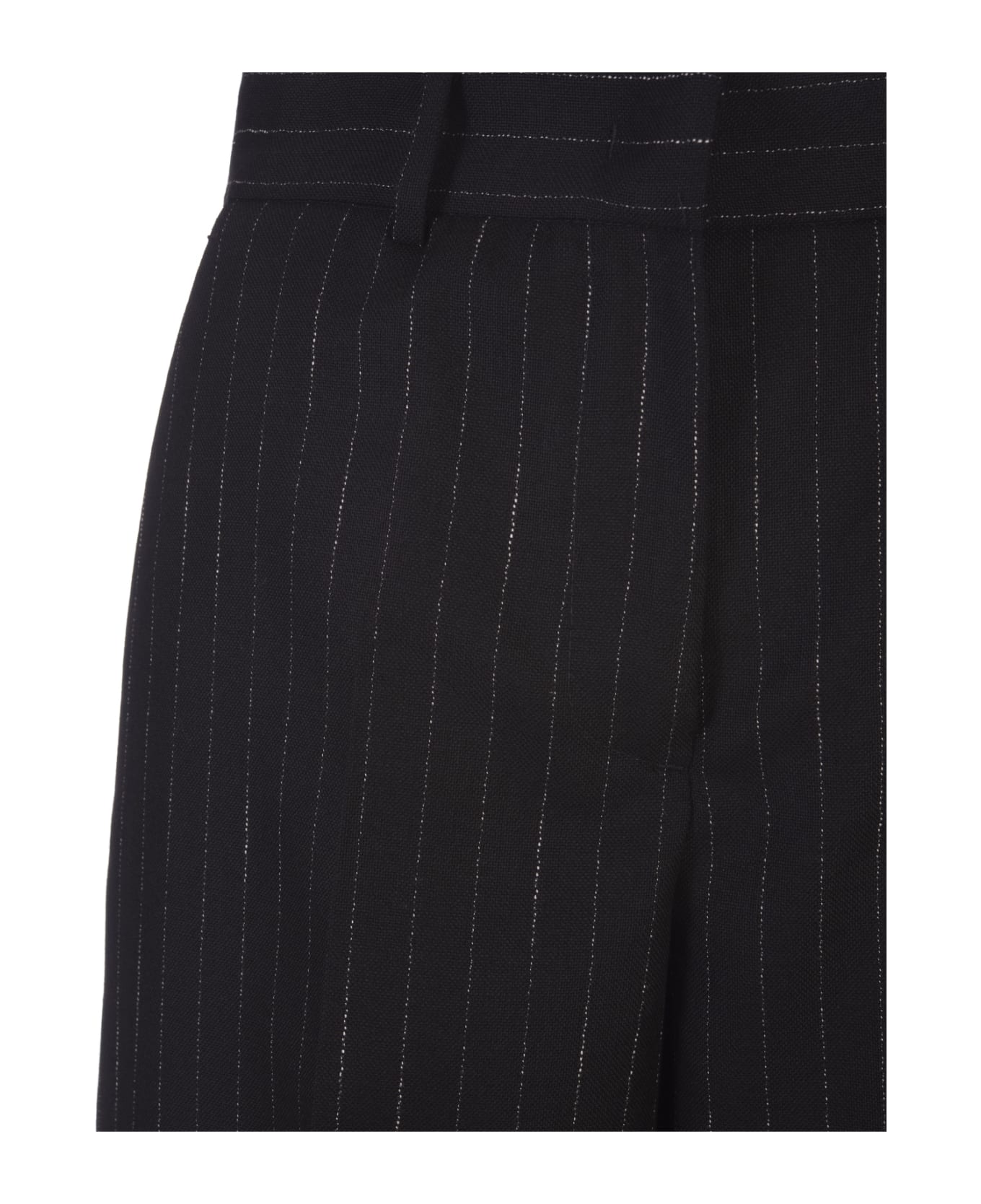 MSGM Black Pinstripe Wide Leg Trousers MSGM