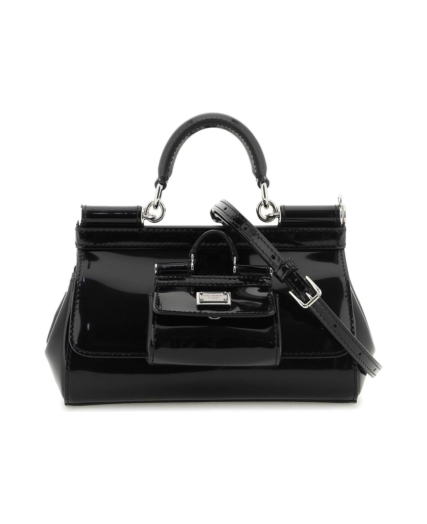 Dolce & Gabbana Patent Leather Small 'sicily' Bag With Coin Purse - Black トートバッグ