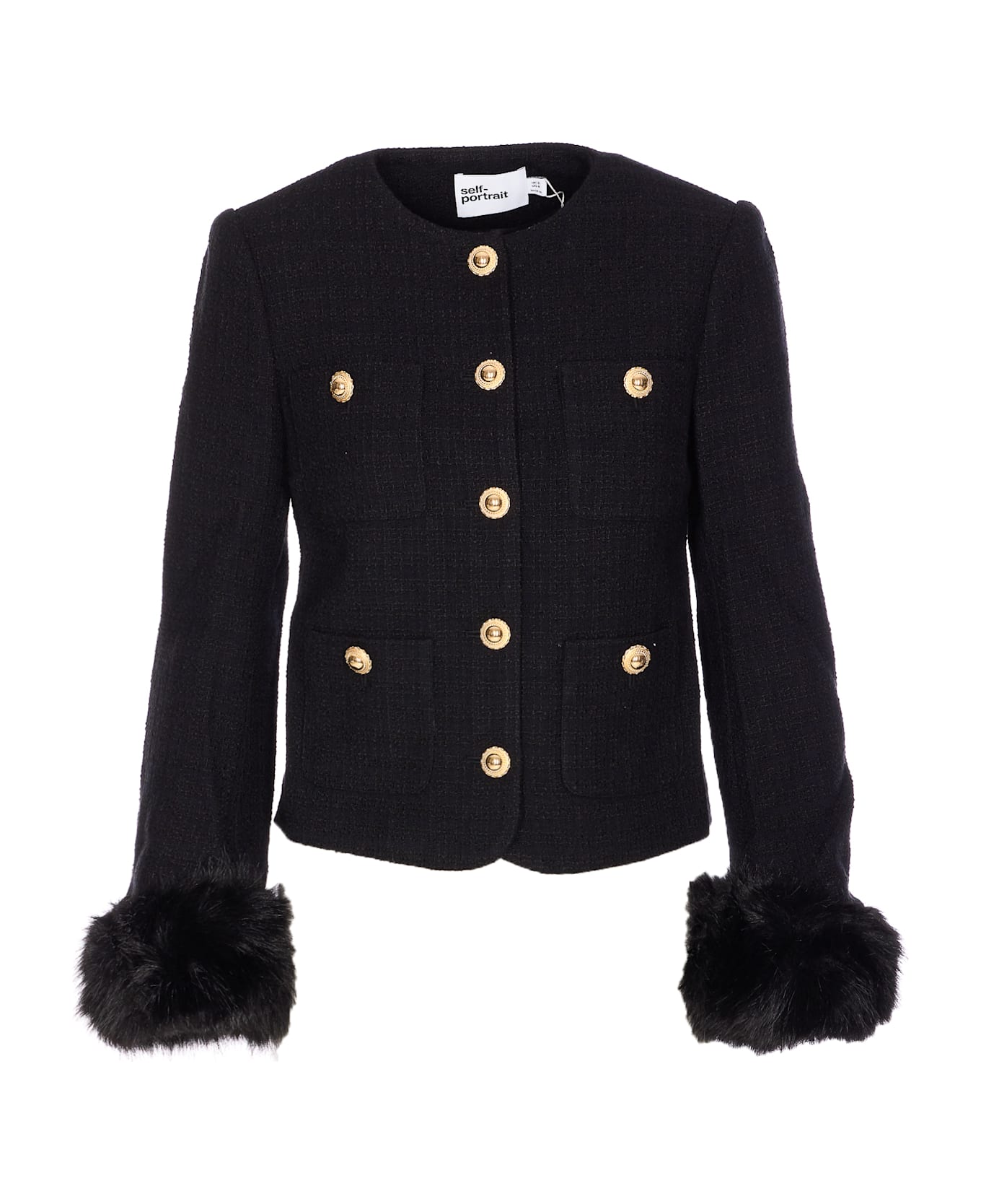 self-portrait Boucle' Fur Jacket - Black