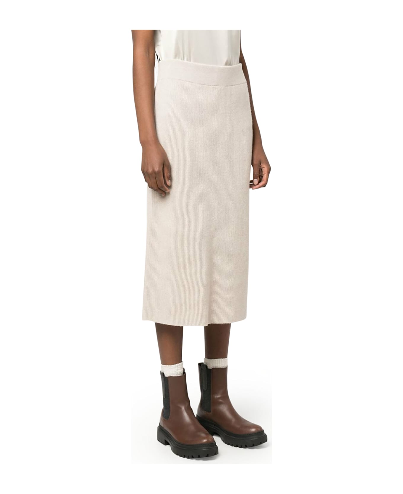 Brunello Cucinelli Ribbed Midi Skirt - Nude & Neutrals