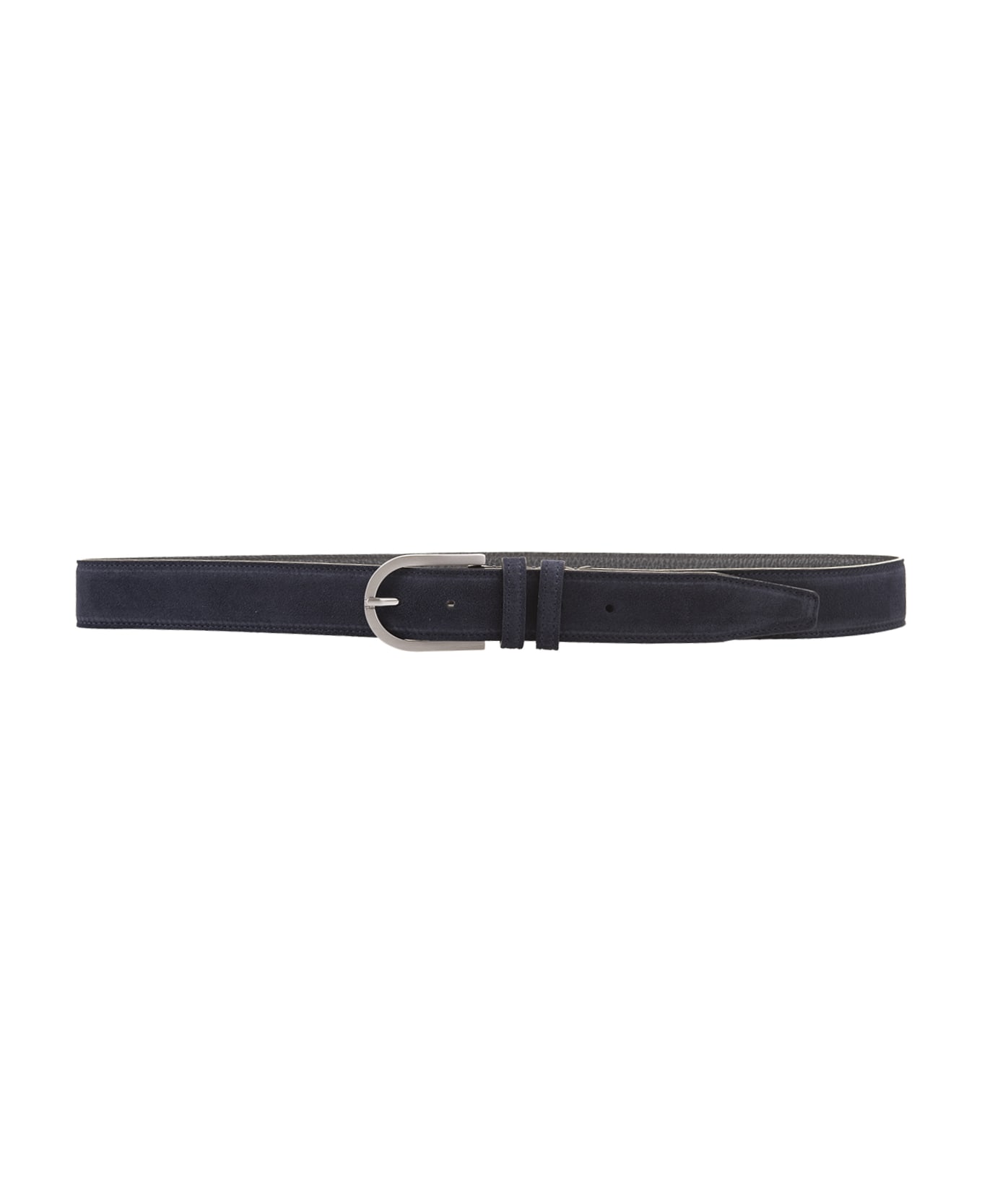 Kiton Blue Suede Belt With Silver Buckle - Blue
