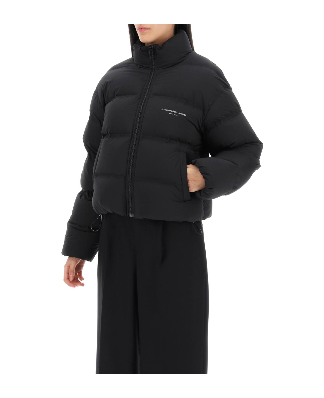 Alexander Wang Jaquard Channel Cropped Puffer W/ Reflective Logo - BLACK (Black)