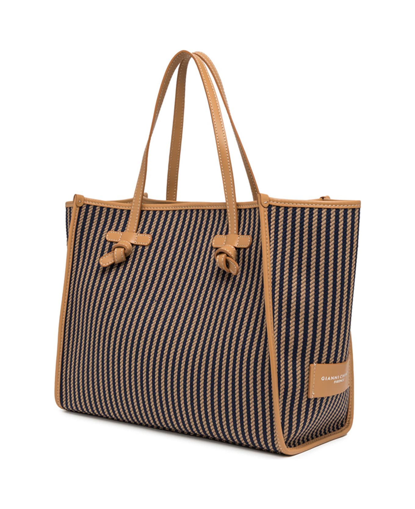 Gianni Chiarini Marcella Shopping Bag In Canvas With Striped Pattern - VAR.NAVY