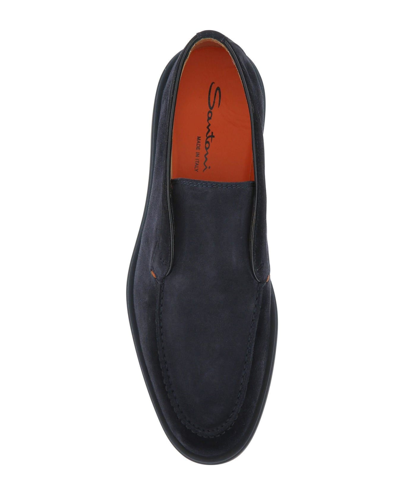 Santoni Navy Blue Suede Loafers - Blue