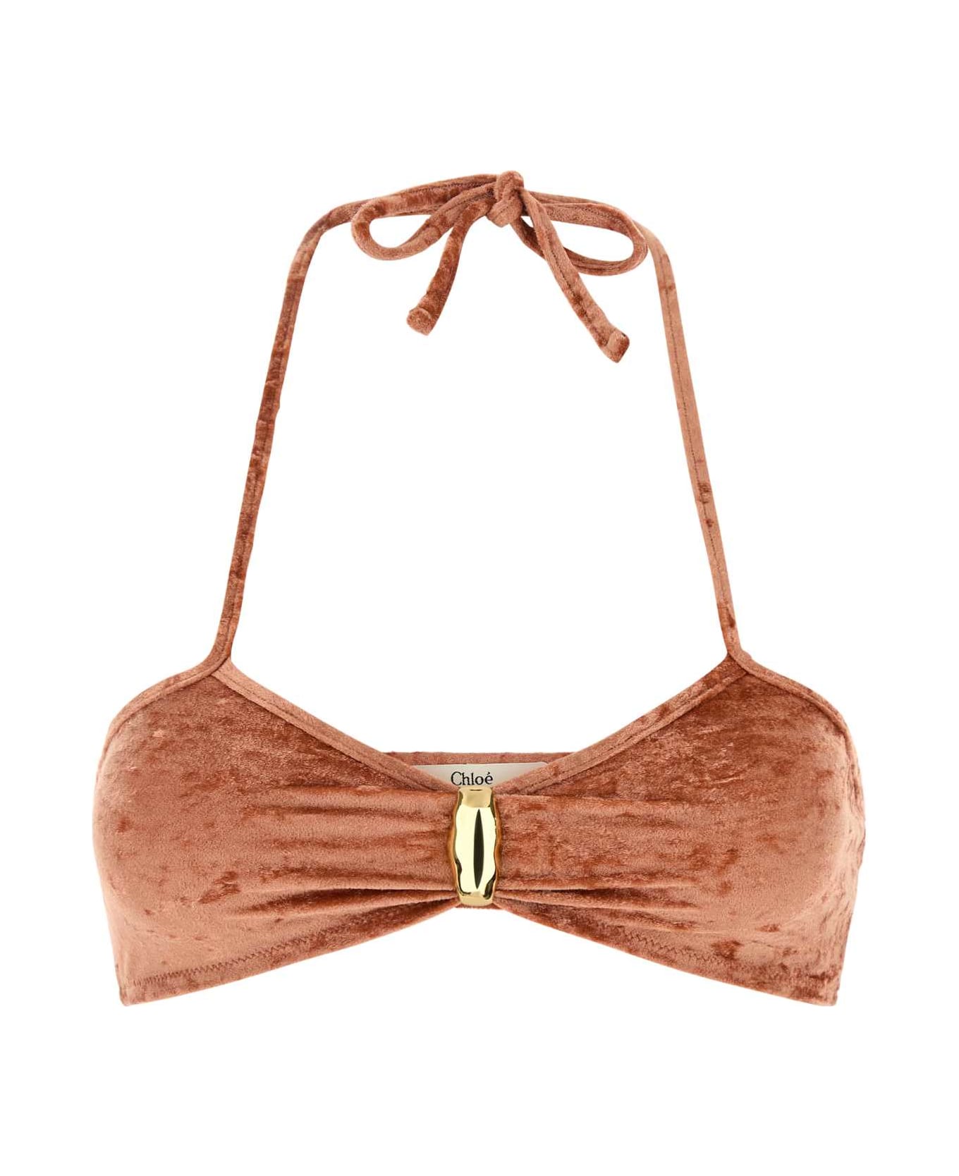 Chloé Peach Stretch Velvet Bikini Top - WOODENORANGE