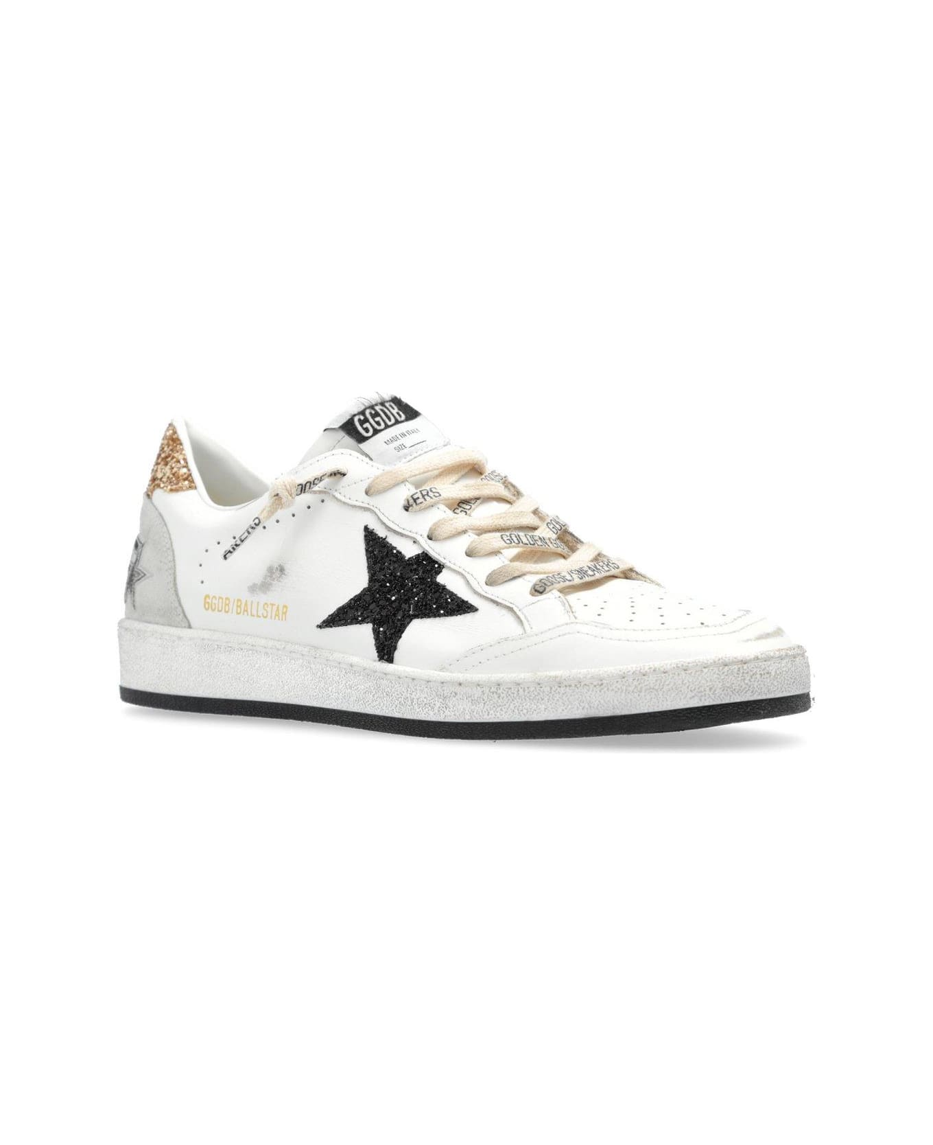 Golden Goose Star Glittered Lace-up Sneakers - White/Black