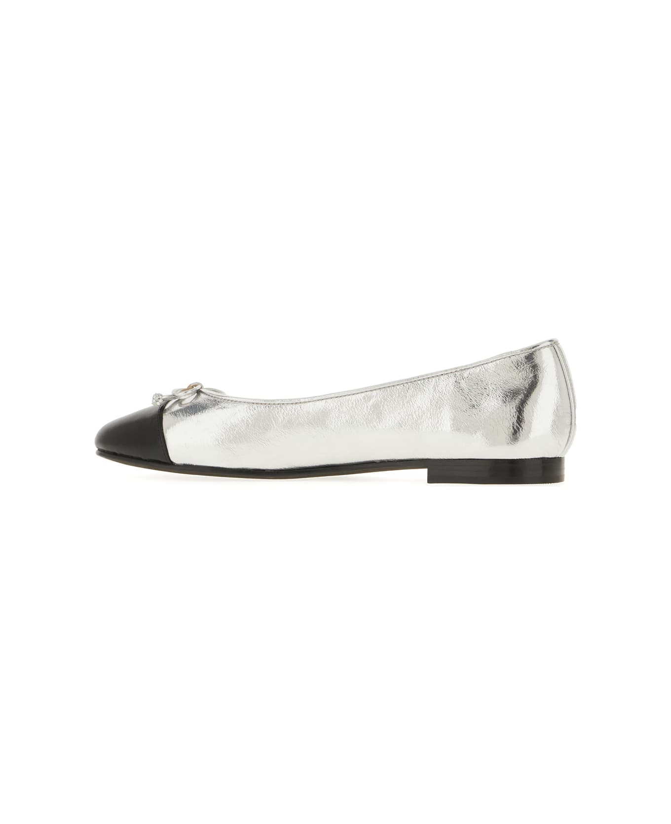 Tory Burch Two-tone Leather Ballerinas - SILVER  PERFECT BLACK