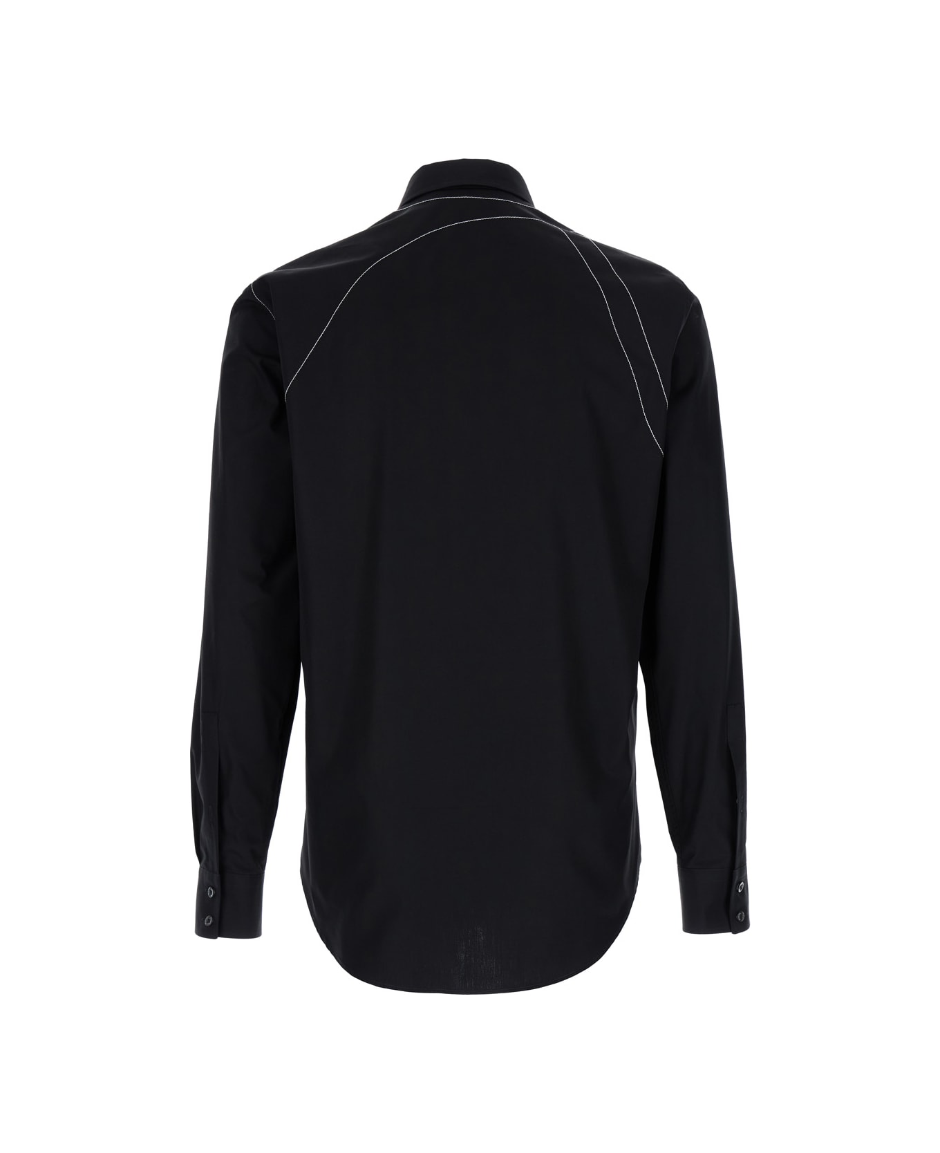 Alexander McQueen Black Shirt With White Stitchings In Cotton Man - Black