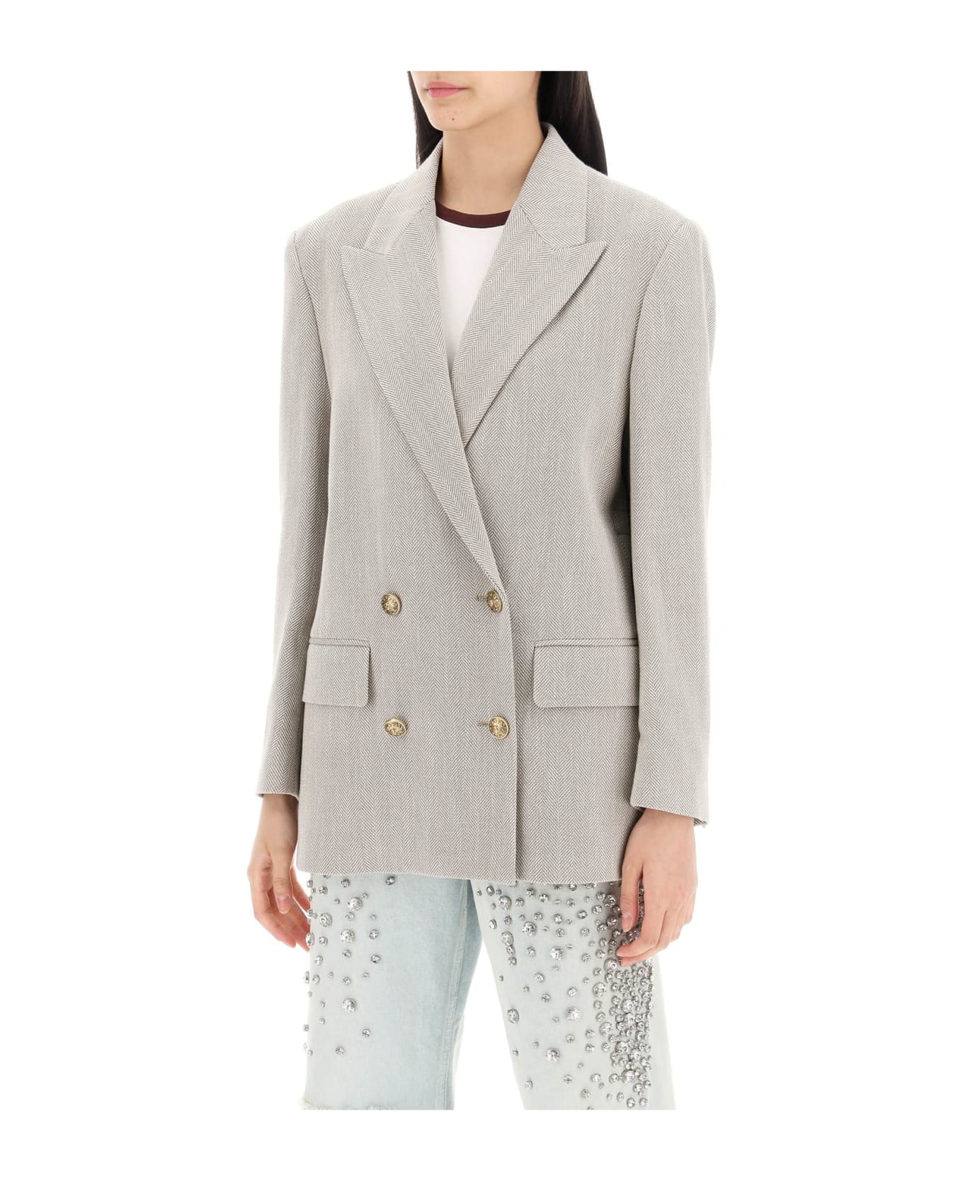 Golden Goose Double-breasted Blazer In H - DARK OLIVE VINTAGE WHITE (Beige)