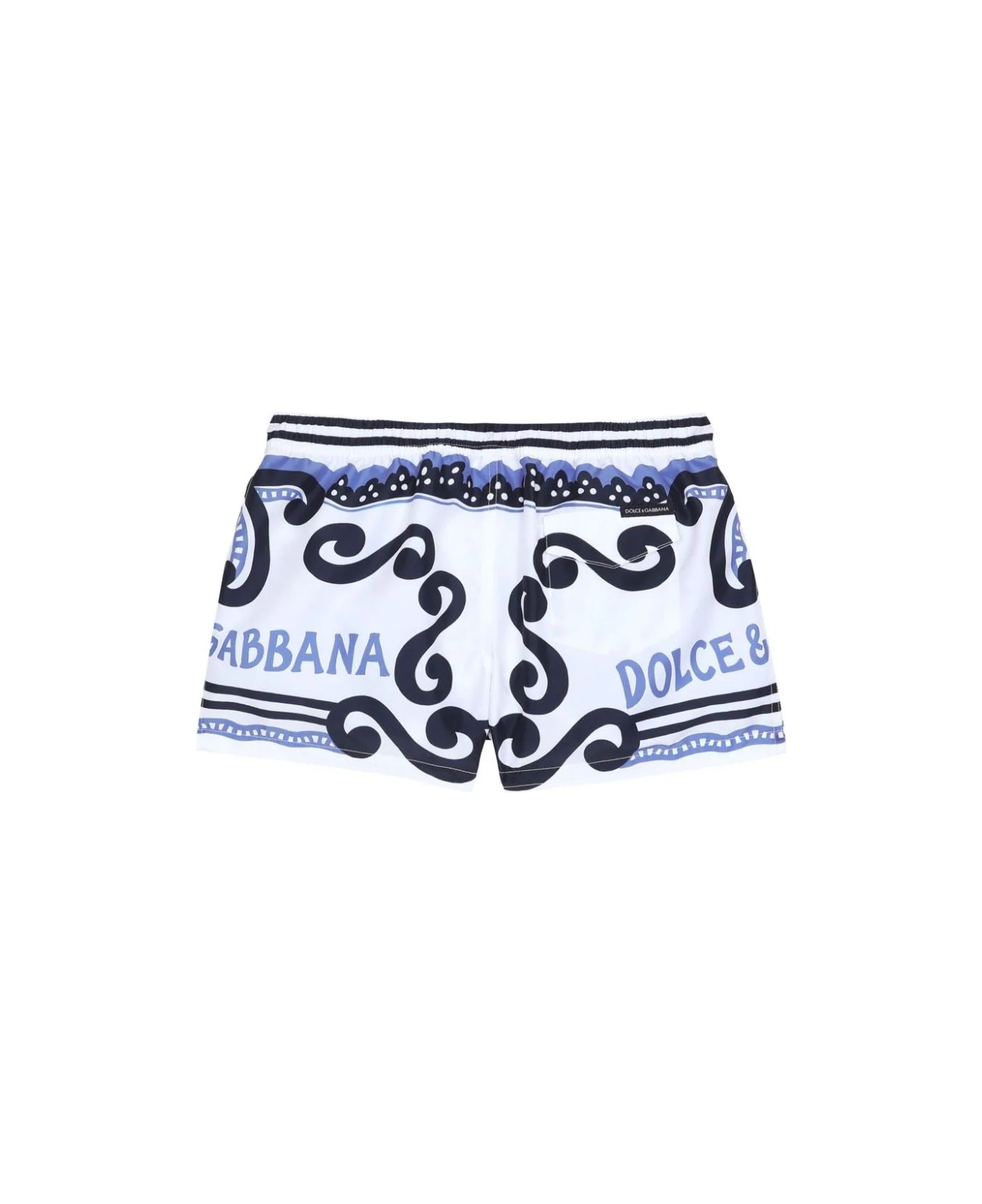 Dolce & Gabbana Swim Shorts With Marina Print - Blue