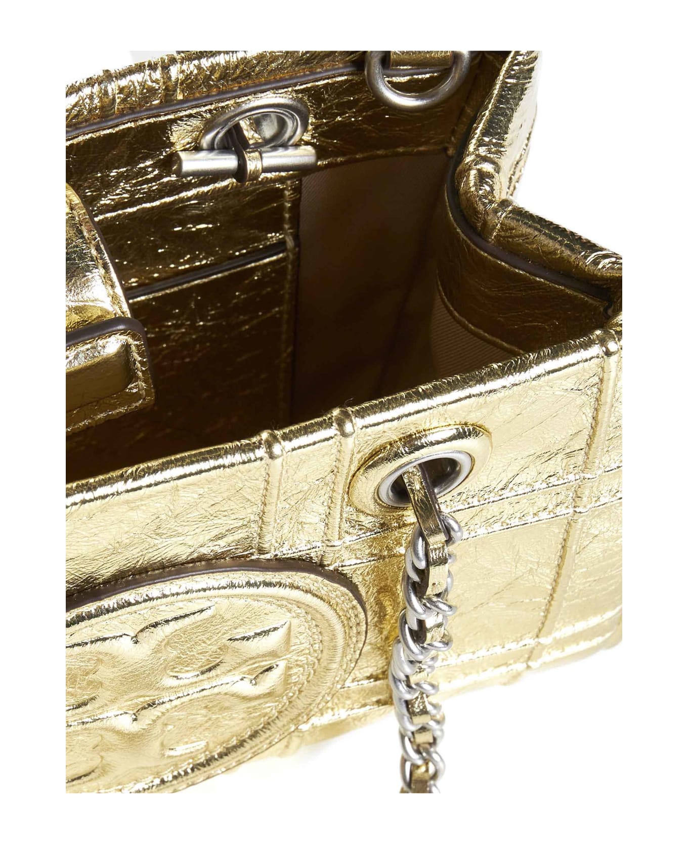 Tory Burch Fleming Soft Metallic Quilt Mini Chain Tote - Golden
